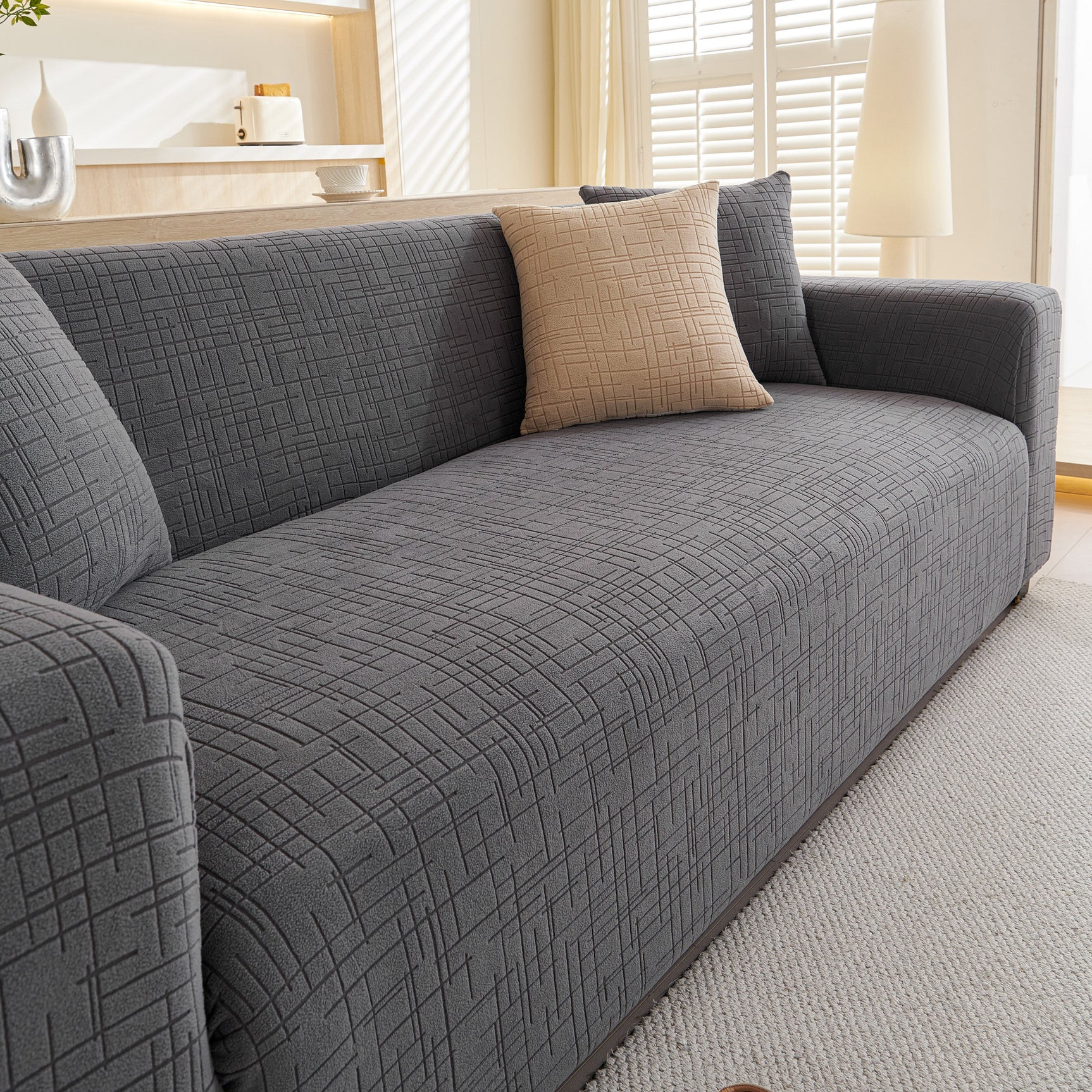 Embossed Lines Couch Covers Stretchable Non-Slip & Washable Sofa Slipcovers - Ornate Home
