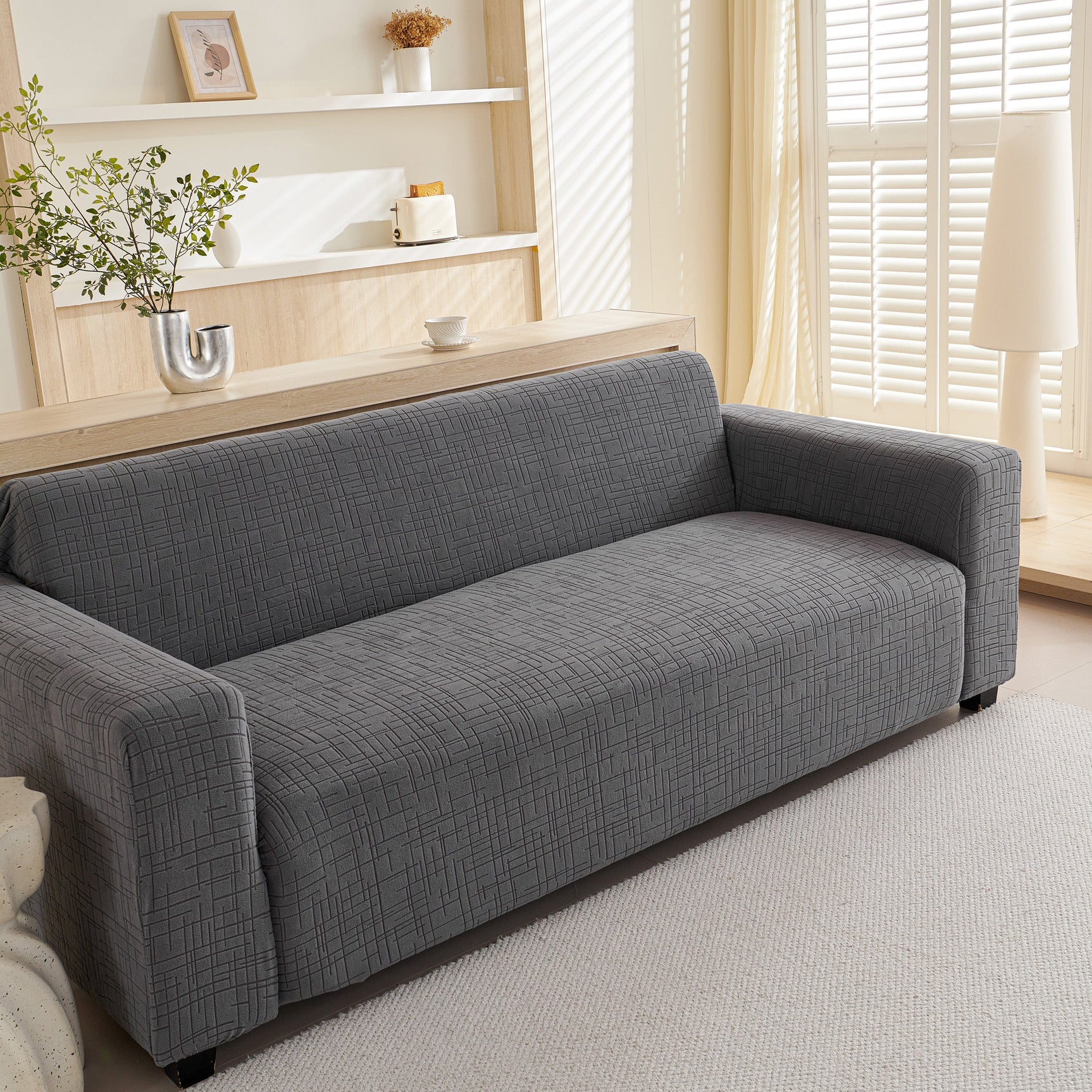 Embossed Lines Couch Covers Stretchable Non-Slip & Washable Sofa Slipcovers - Ornate Home