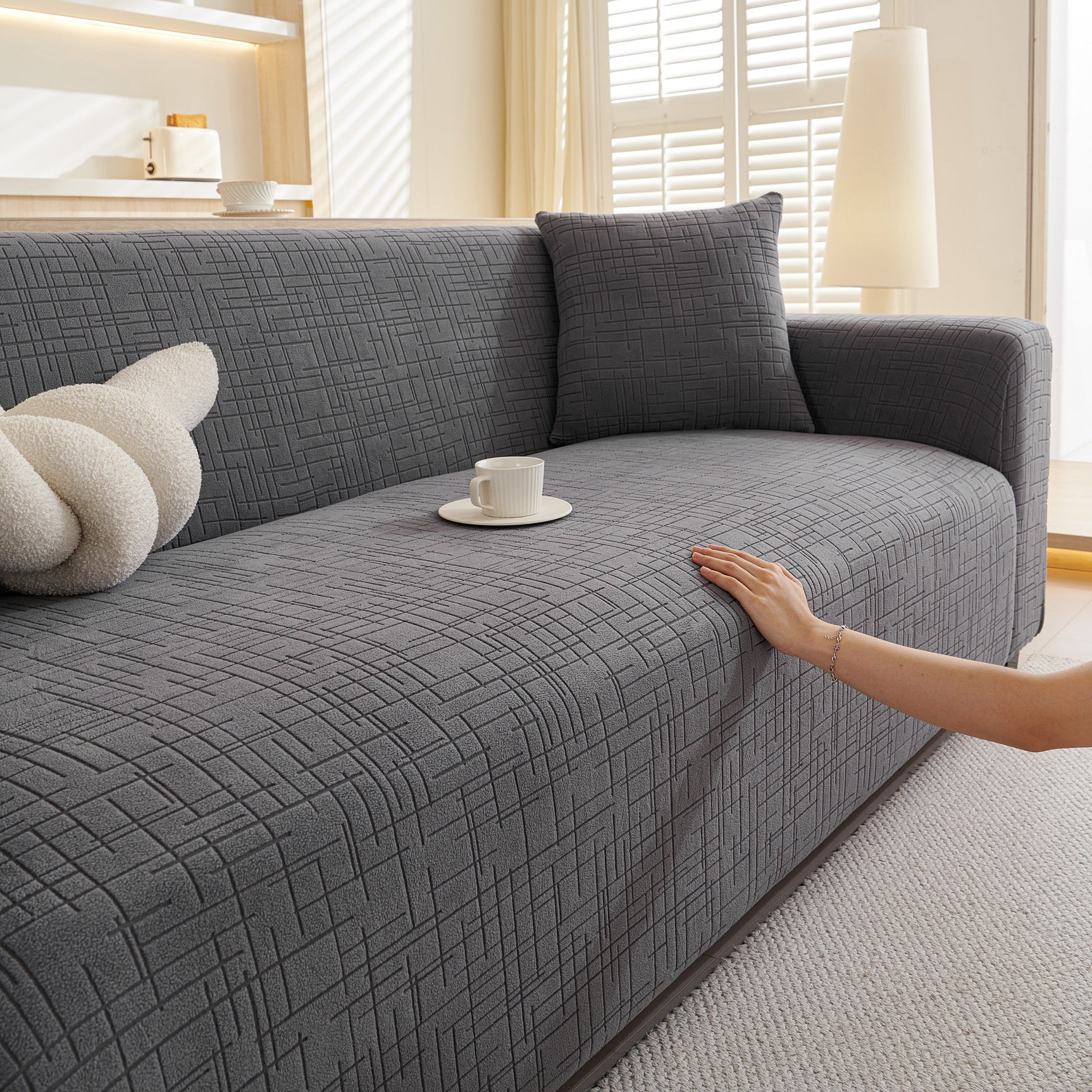Embossed Lines Couch Covers Stretchable Non-Slip & Washable Sofa Slipcovers - Ornate Home