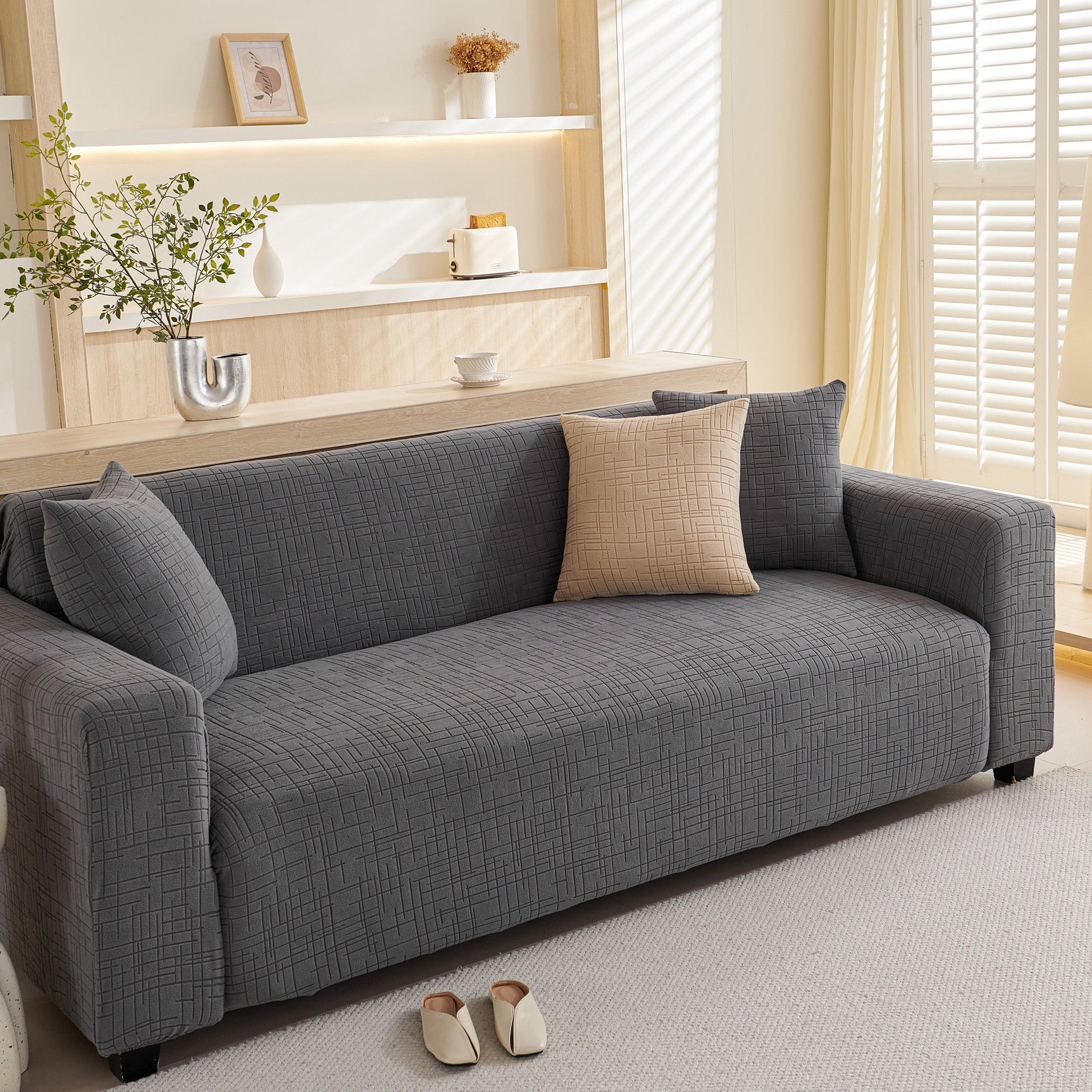 Embossed Lines Couch Covers Stretchable Non-Slip & Washable Sofa Slipcovers - Ornate Home