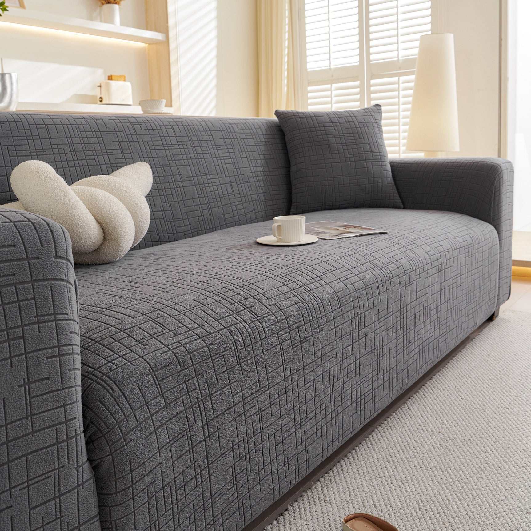 Embossed Lines Couch Covers Stretchable Non-Slip & Washable Sofa Slipcovers - Ornate Home
