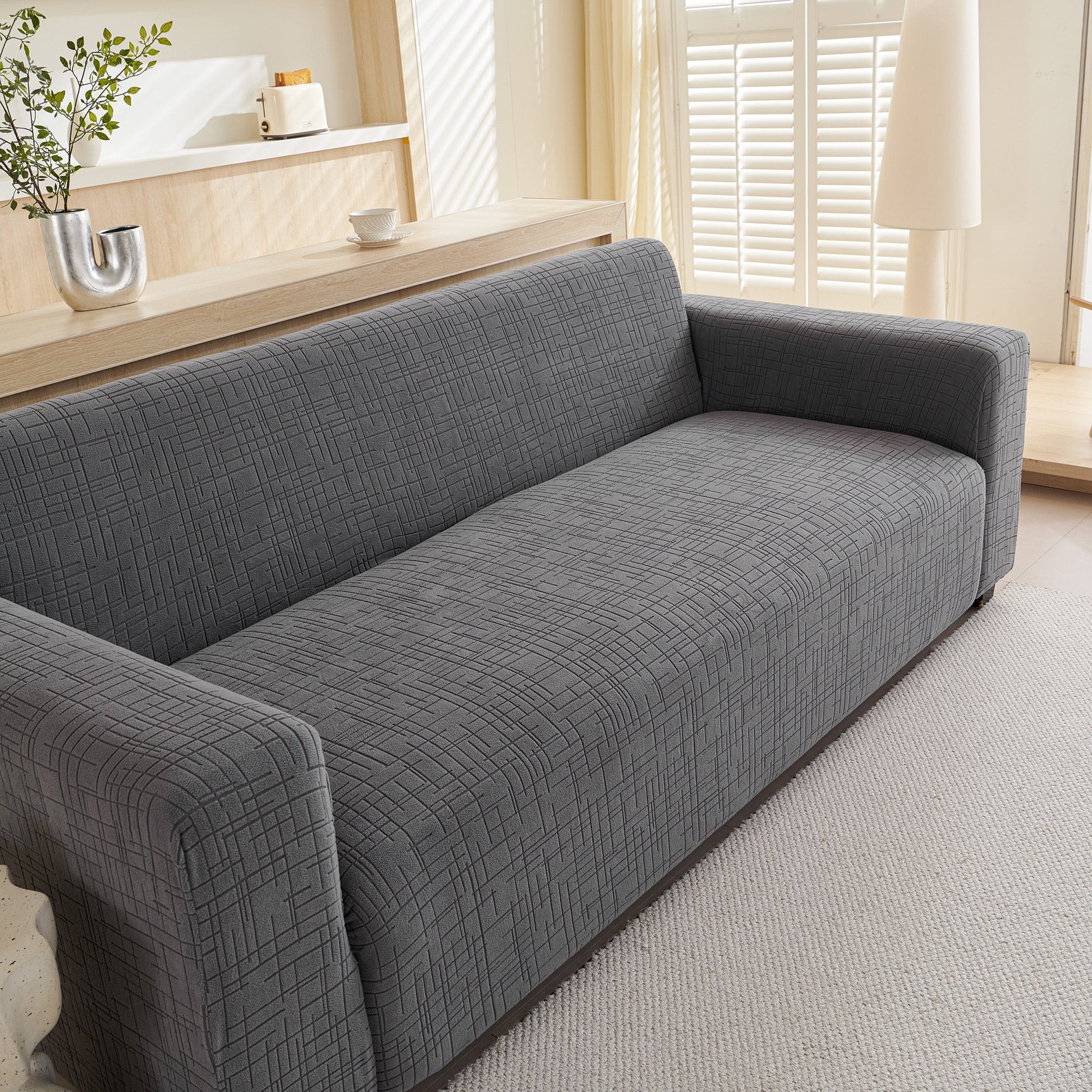 Embossed Lines Couch Covers Stretchable Non-Slip & Washable Sofa Slipcovers - Ornate Home