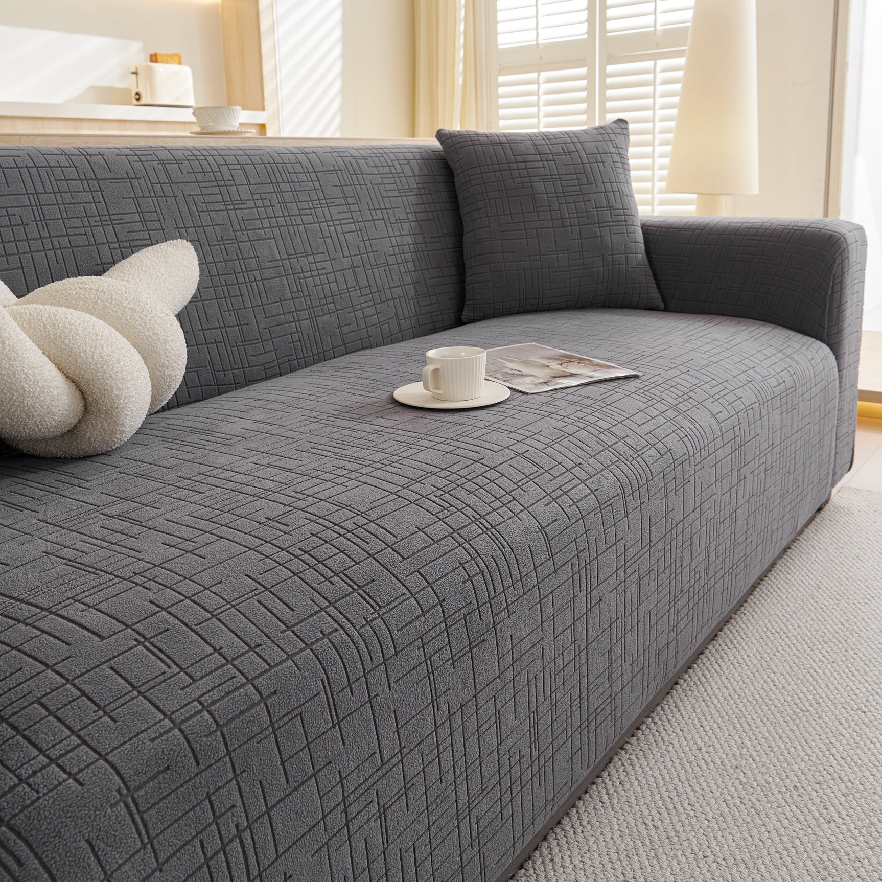 Embossed Lines Couch Covers Stretchable Non-Slip & Washable Sofa Slipcovers - Ornate Home