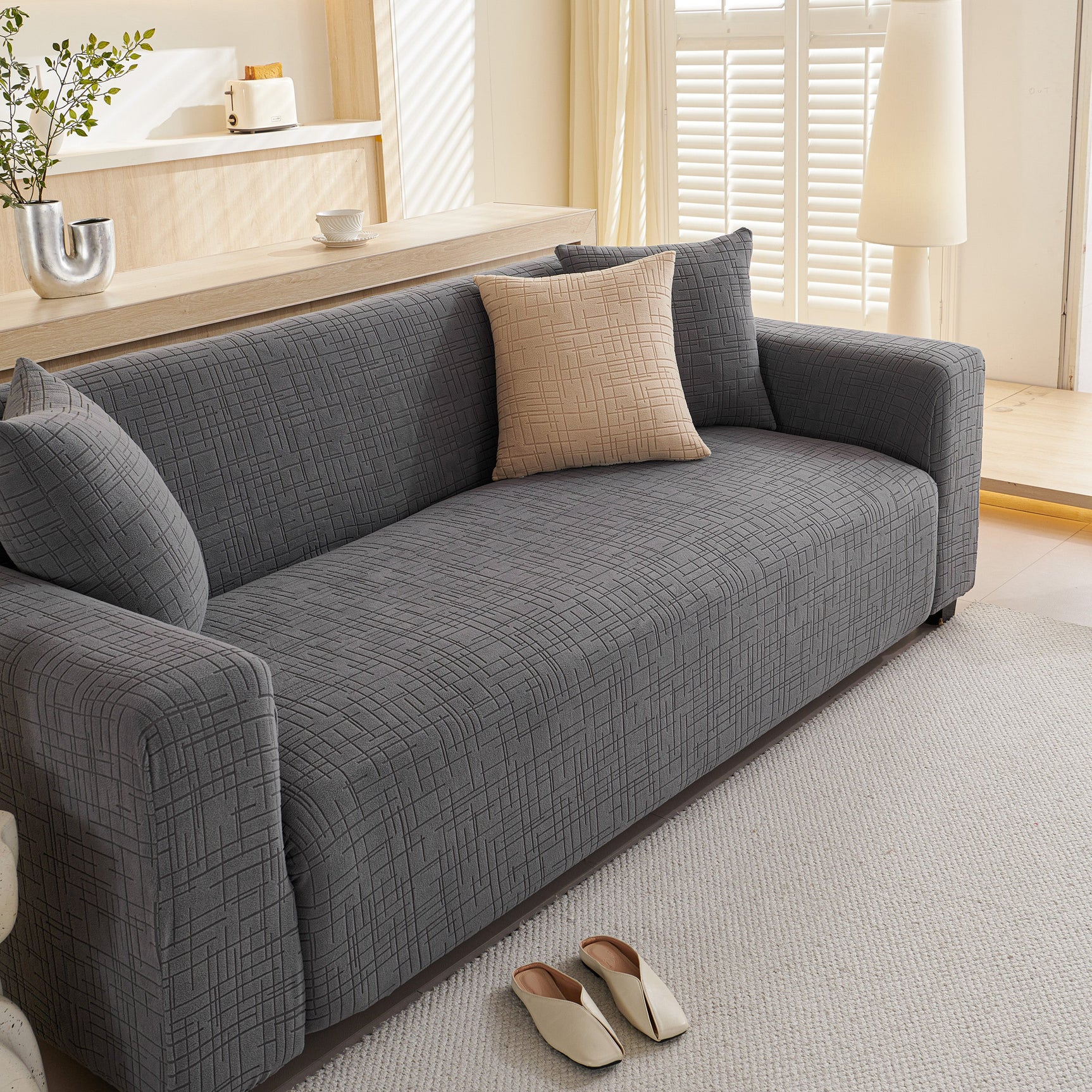 Embossed Lines Couch Covers Stretchable Non-Slip & Washable Sofa Slipcovers - Ornate Home