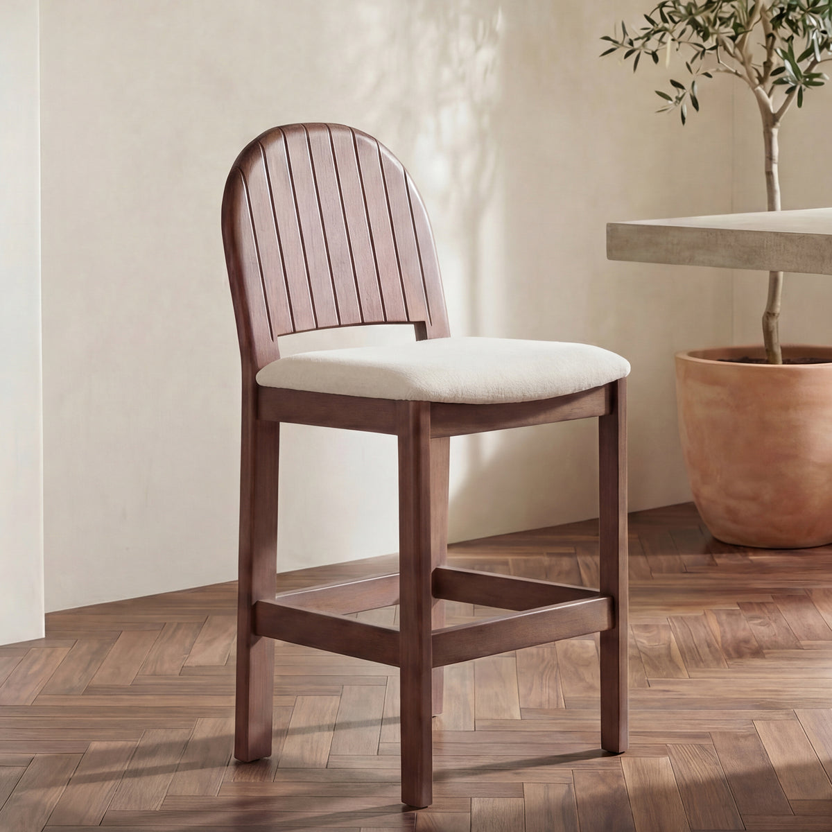 Emil Cream/Natural Walnut Counter Stool - Ornate Home