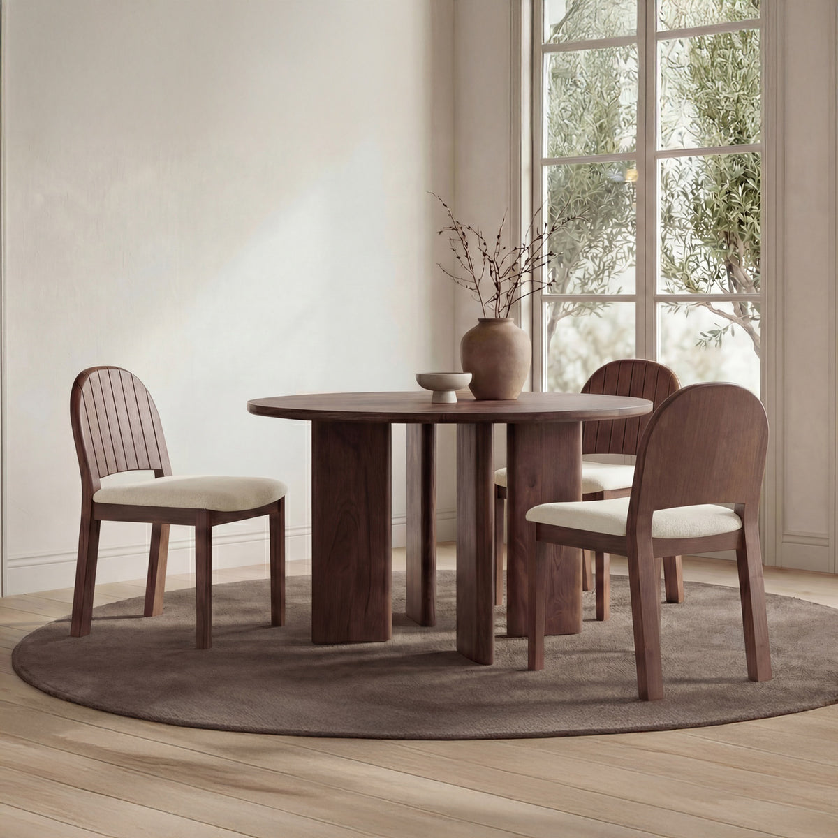Emil Cream/Natural Walnut Dining Chair (Set of 2) - Ornate Home