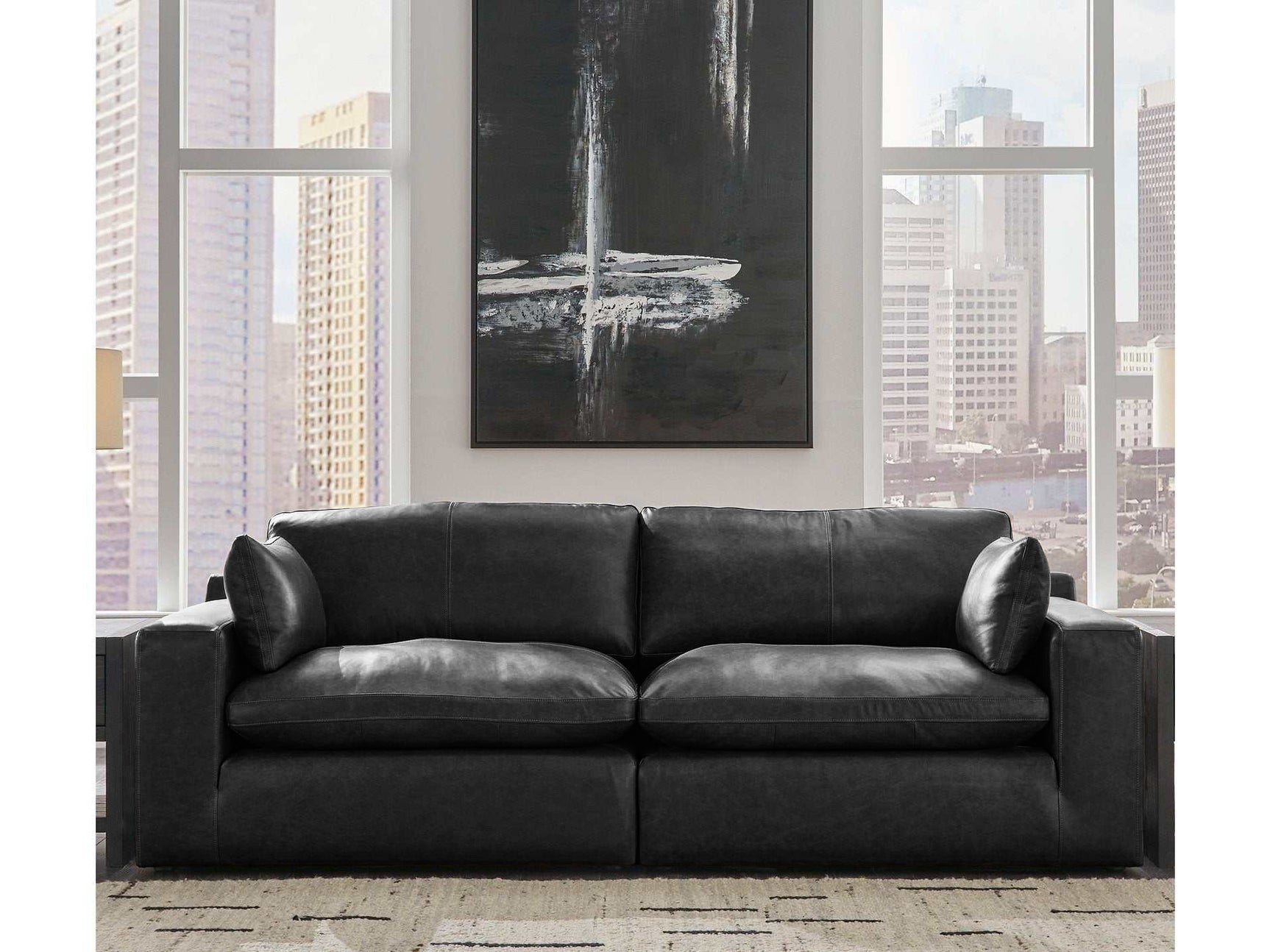 Emilia Black Leather 2pc Modular Sectional Loveseat - Ornate Home