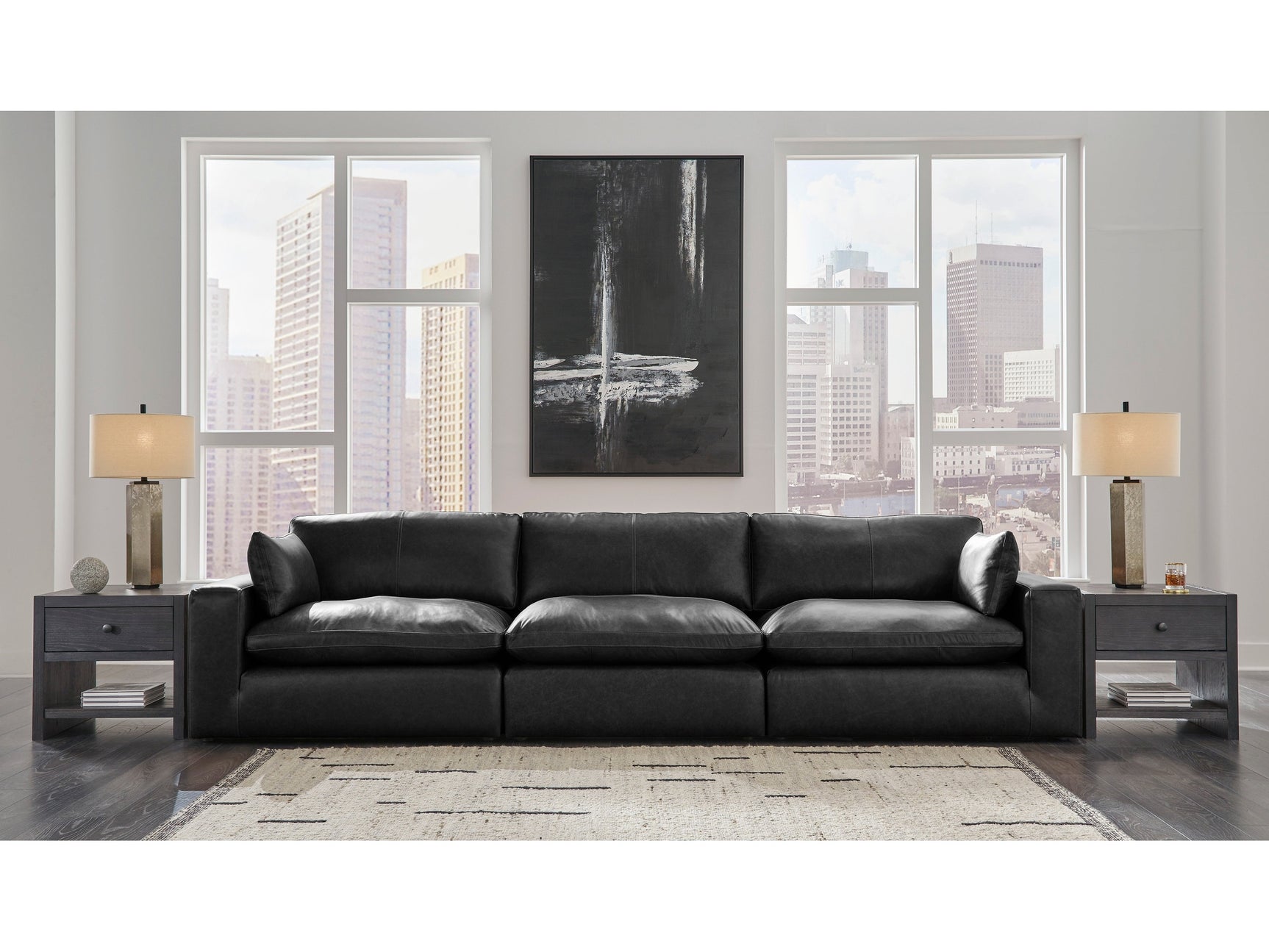 Emilia Black Leather 3pc Modular Sectional Sofa - Ornate Home