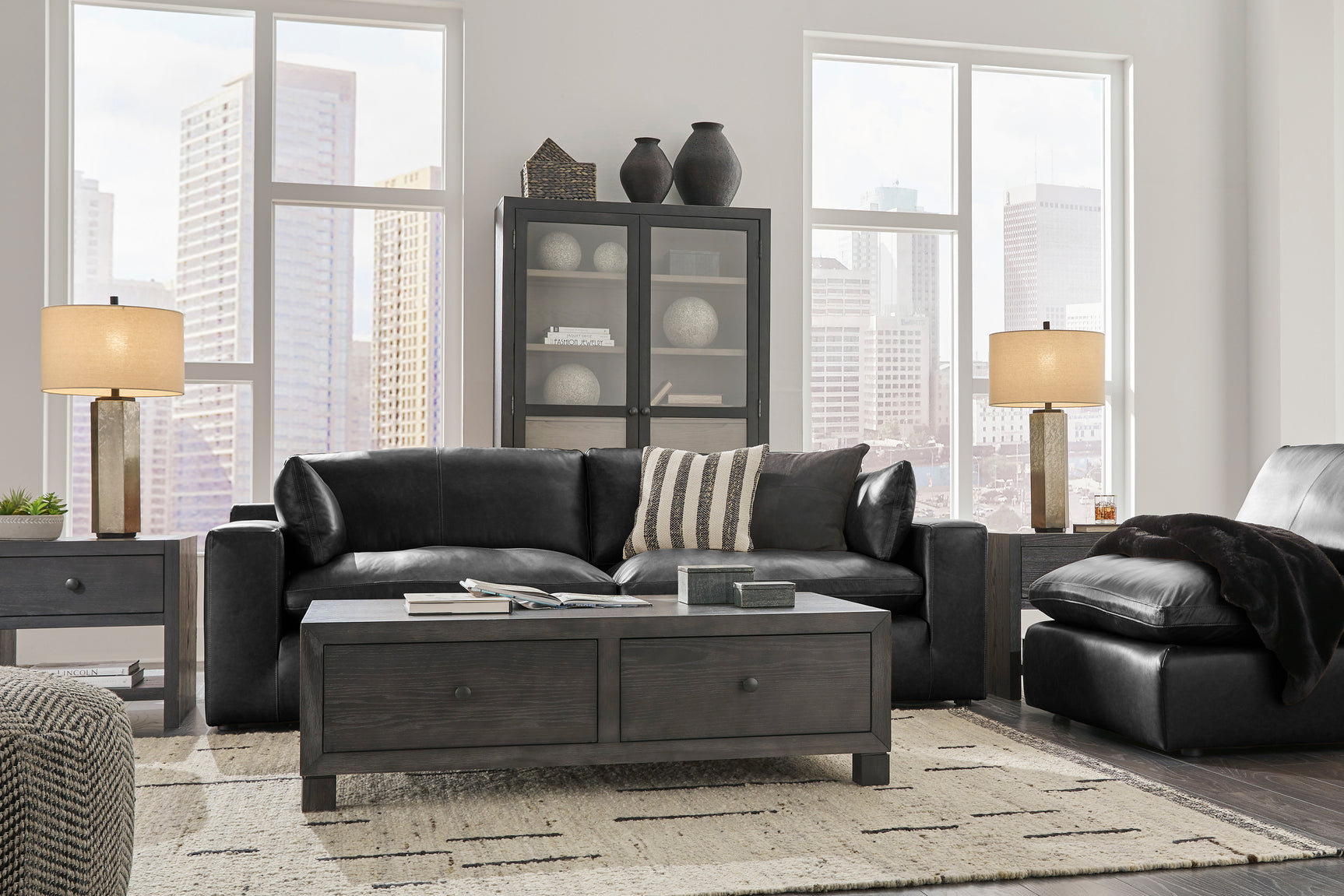 Emilia Black Leather Modular Sectional Units - Ornate Home