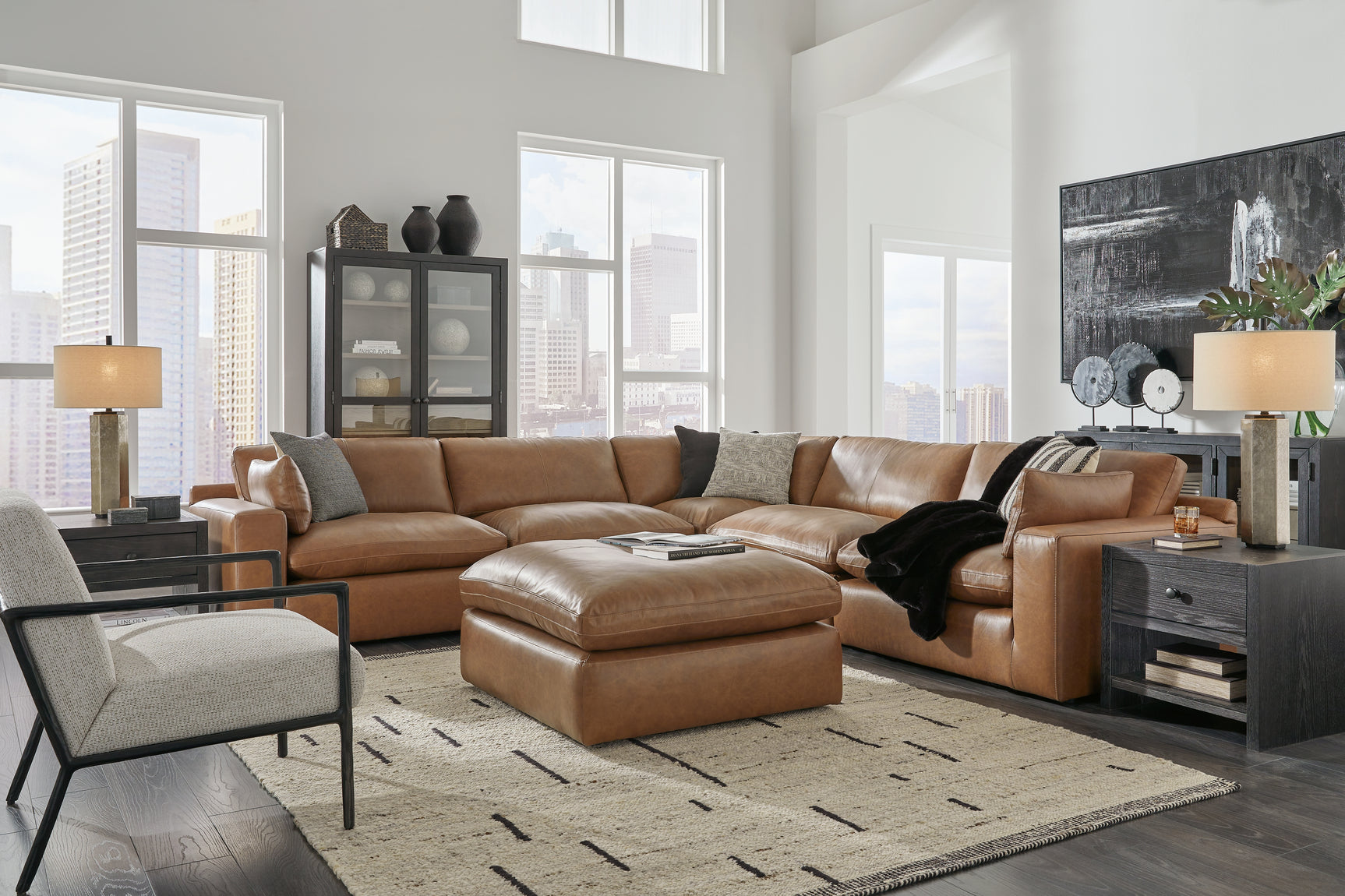 Emilia Caramel 5-Piece Sectional and Ottoman (Online Special Price) - Ornate Home