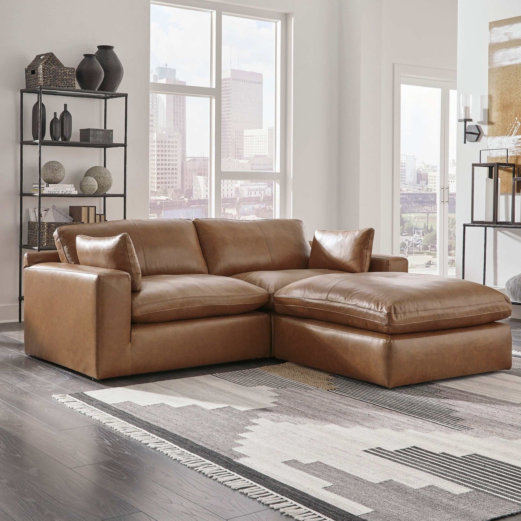 Emilia Caramel Leather 2pc Modular Sectional Loveseat (Online Special Price) - Ornate Home