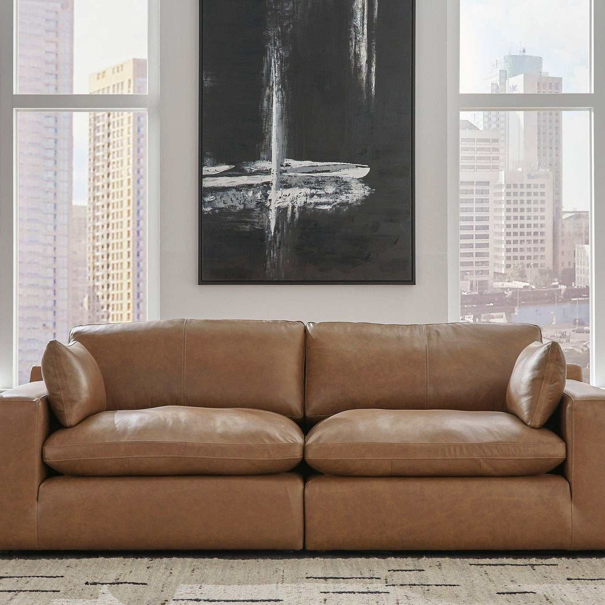 Ashley Furniture Emilia Caramel Leather 2pc Modular Sectional