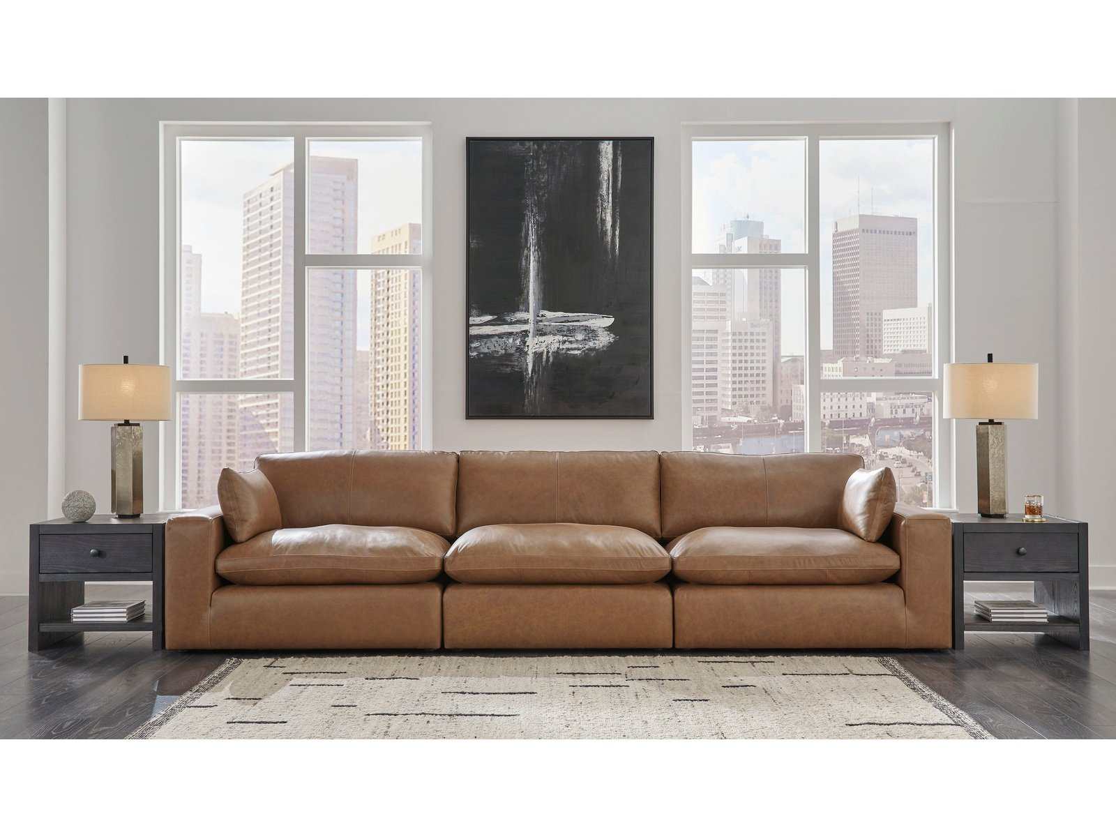 Emilia Caramel Leather 3pc Modular Sectional Sofa (Online Special Price) - Ornate Home