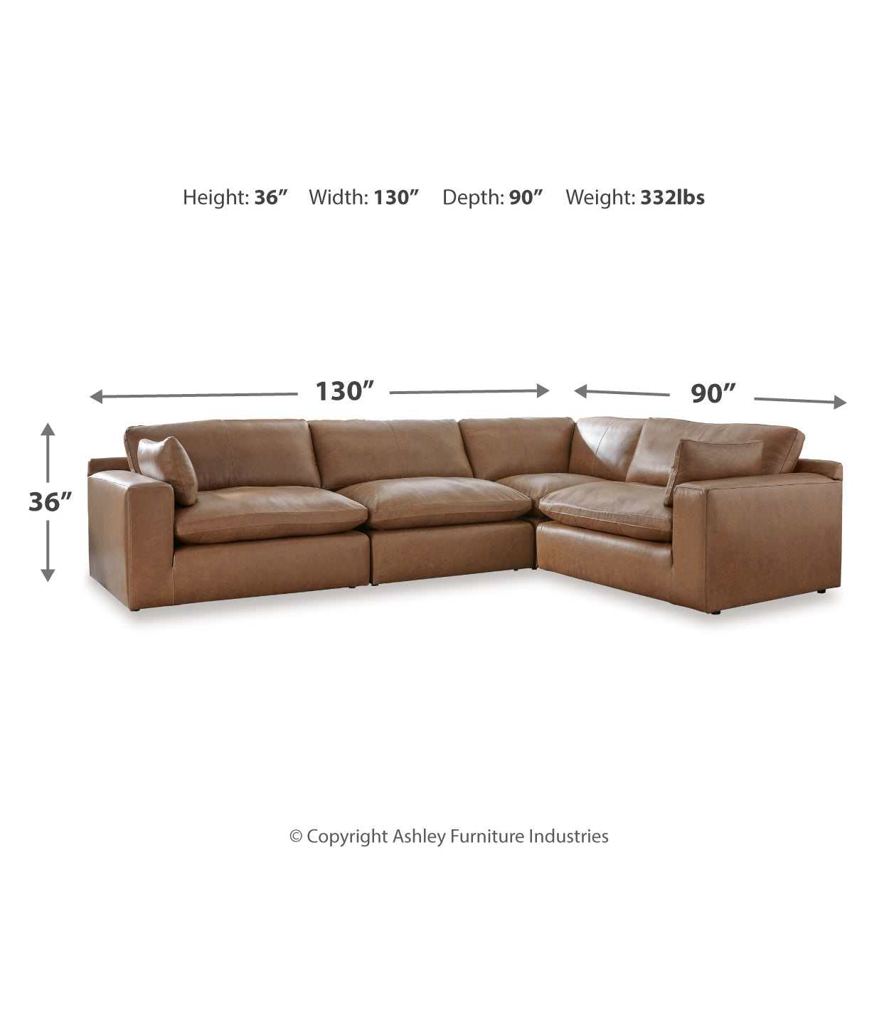 Emilia Caramel Leather 4pc Modular Sectional Sofa - Ornate Home