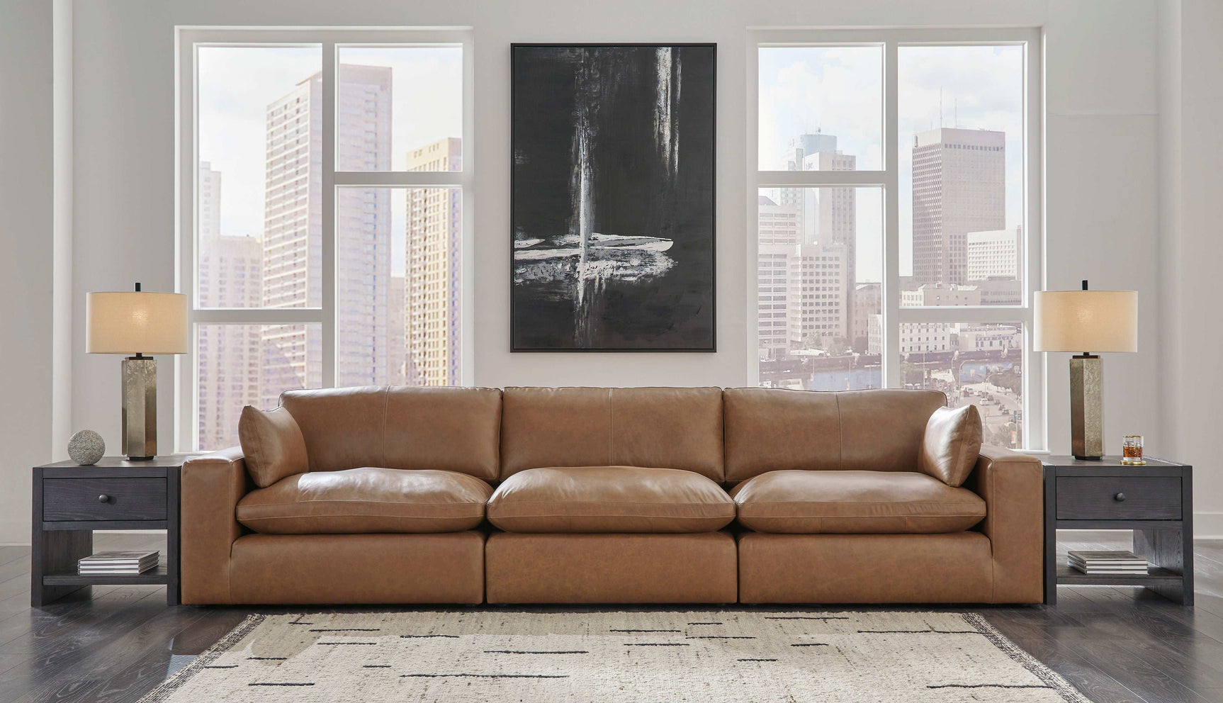 Emilia Caramel Leather 5pc Modular Sectional Living Room Set (Online Special Price) - Ornate Home