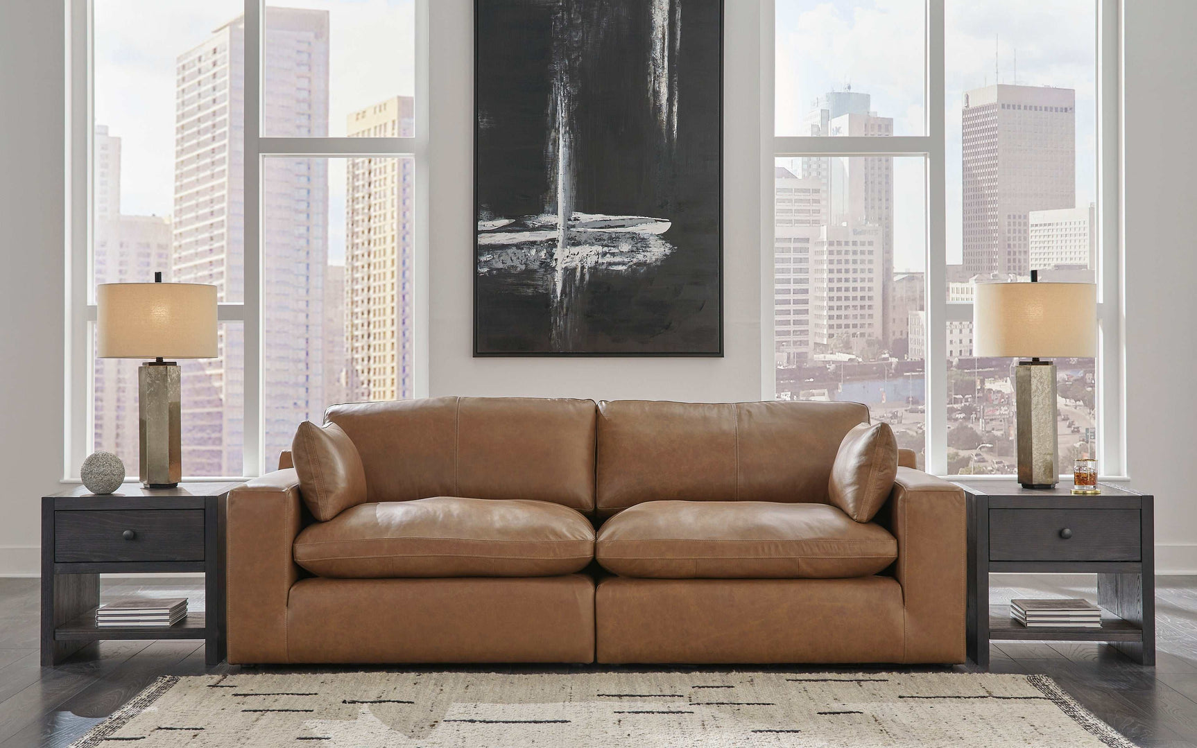 Emilia Caramel Leather 5pc Modular Sectional Living Room Set (Online Special Price) - Ornate Home