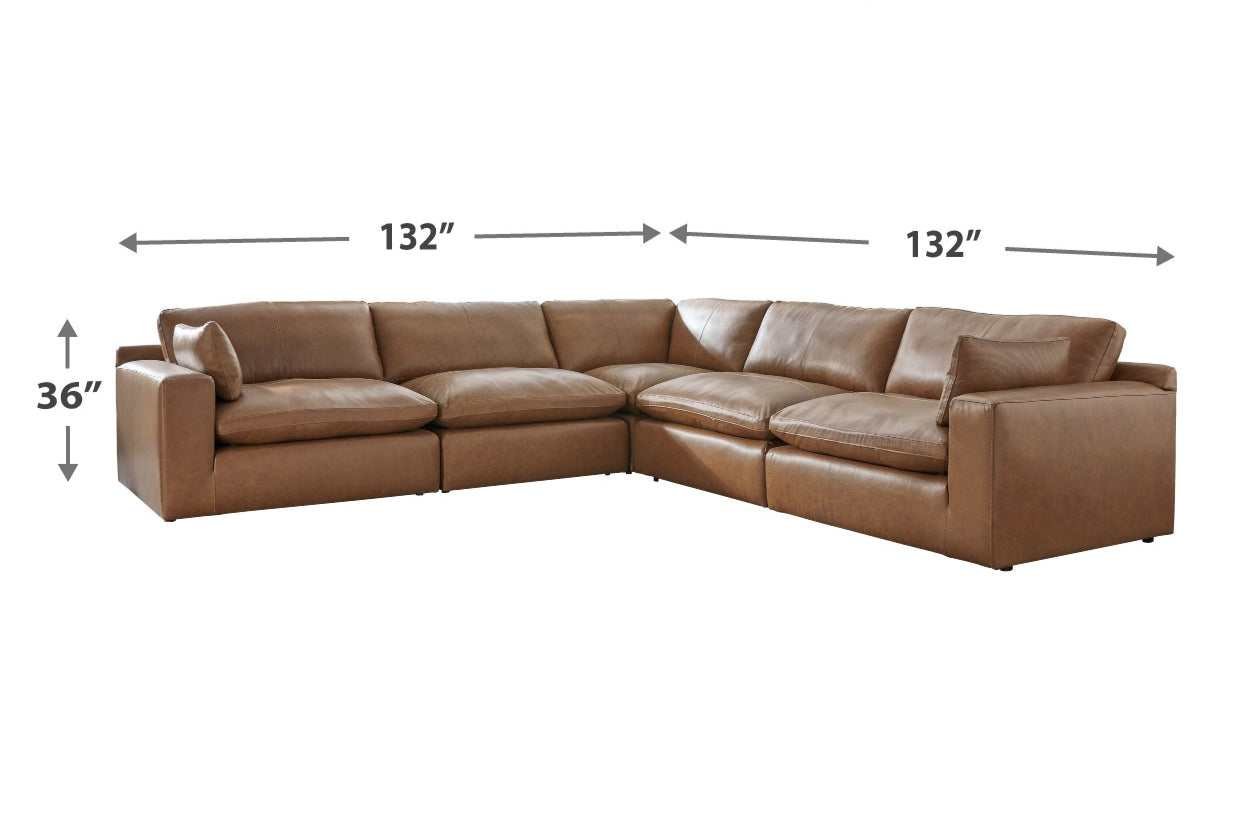 Emilia Caramel Leather 5pc Modular Sectional and Ottoman - Ornate Home