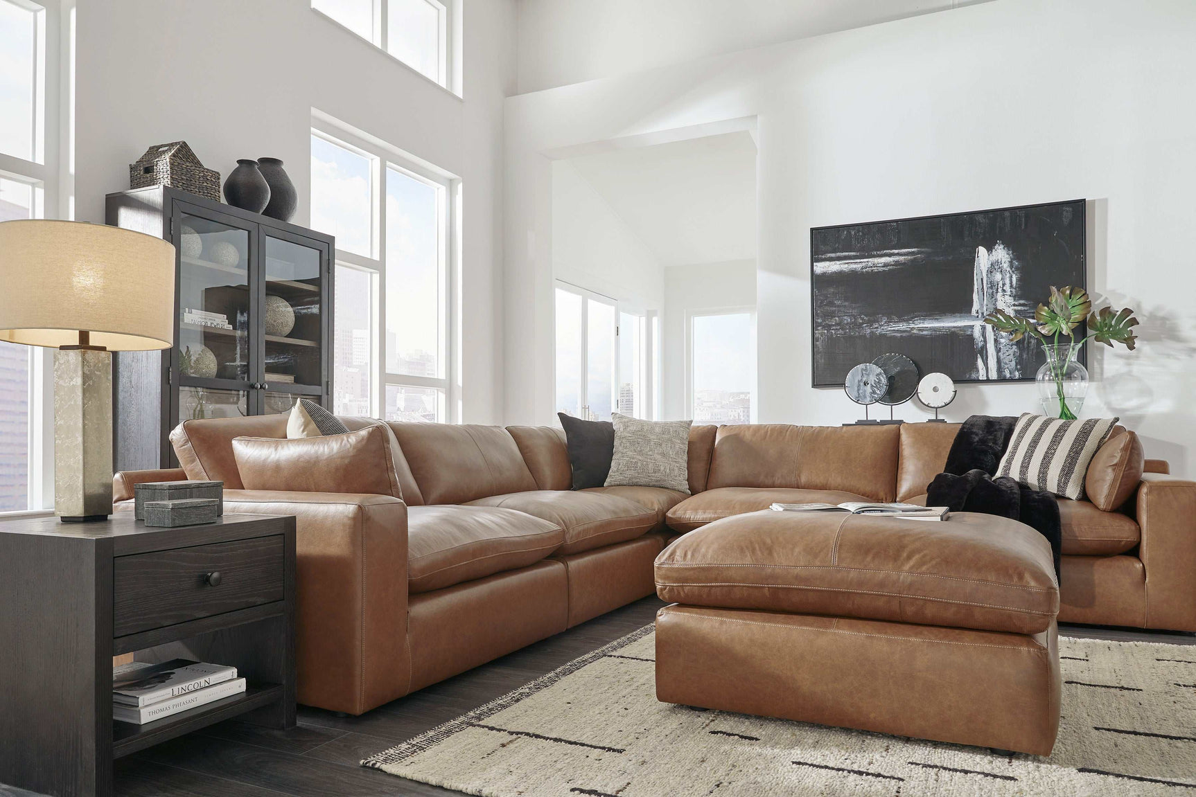 Emilia Caramel Leather 5pc Modular Sectional - Ornate Home