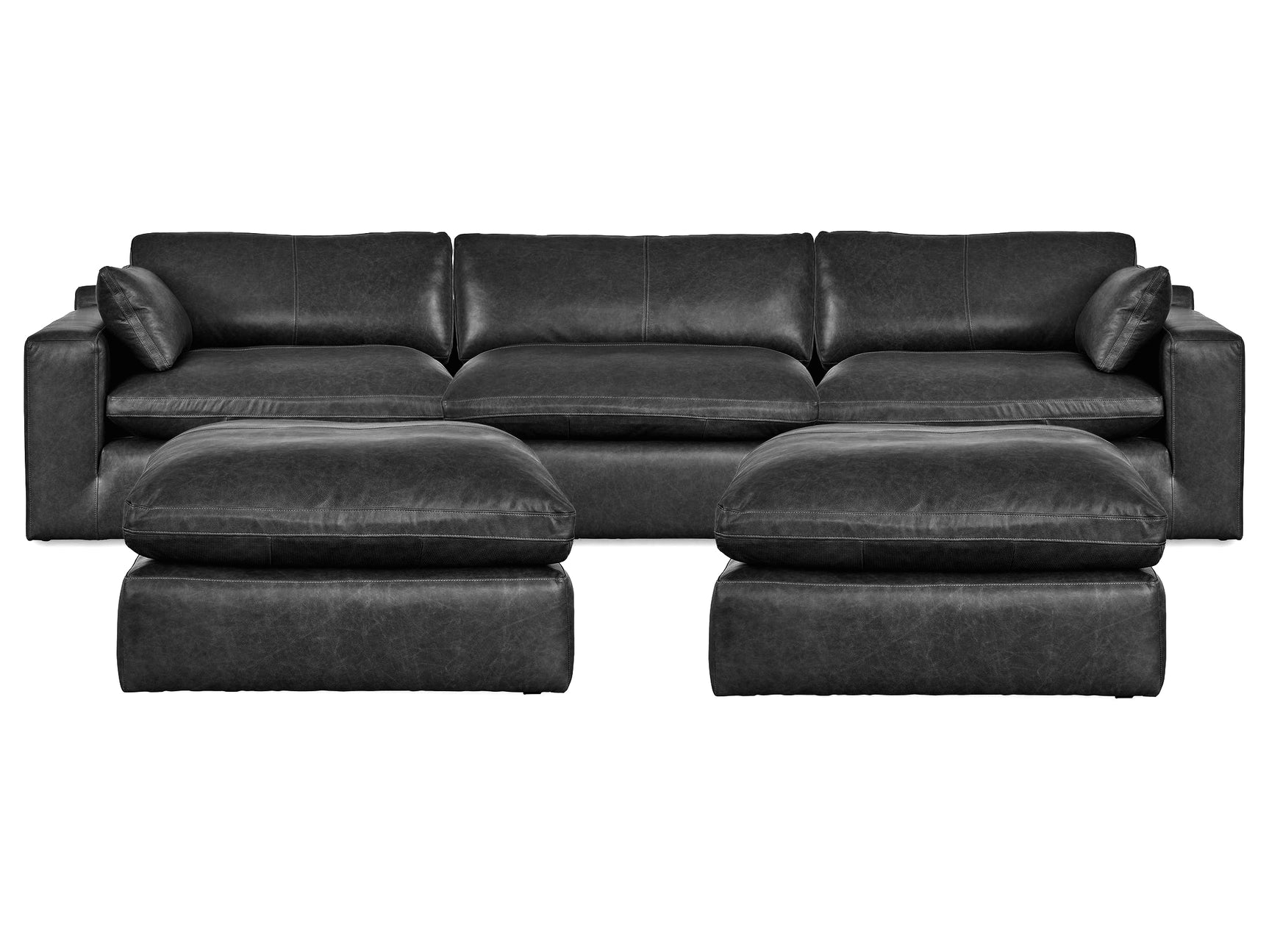 Emilia Black 3-Piece Sectional and 2 Ottomans - Ornate Home