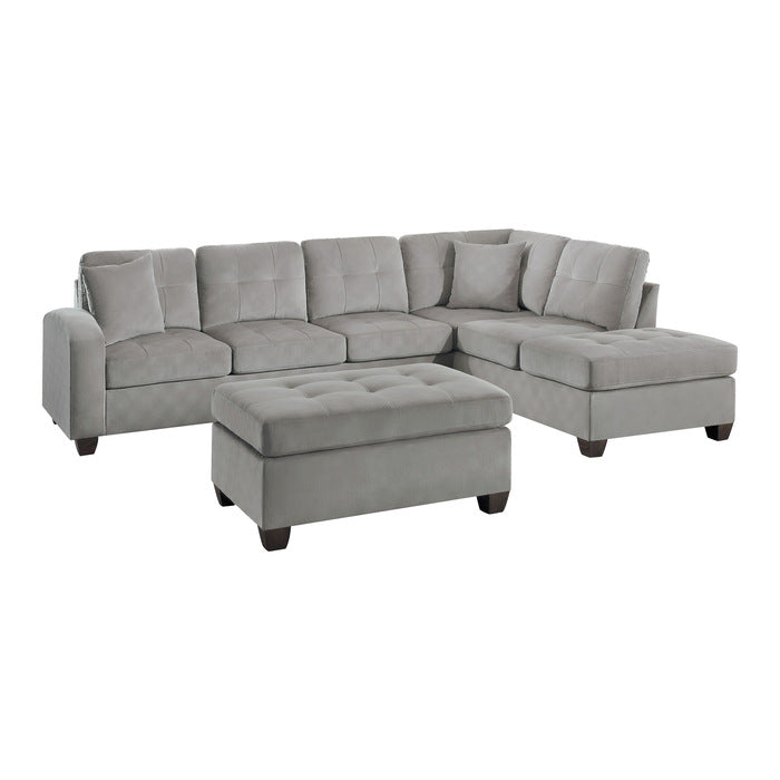 Emilio Taupe 3-Piece Reversible Sectional Ottoman - Ornate Home