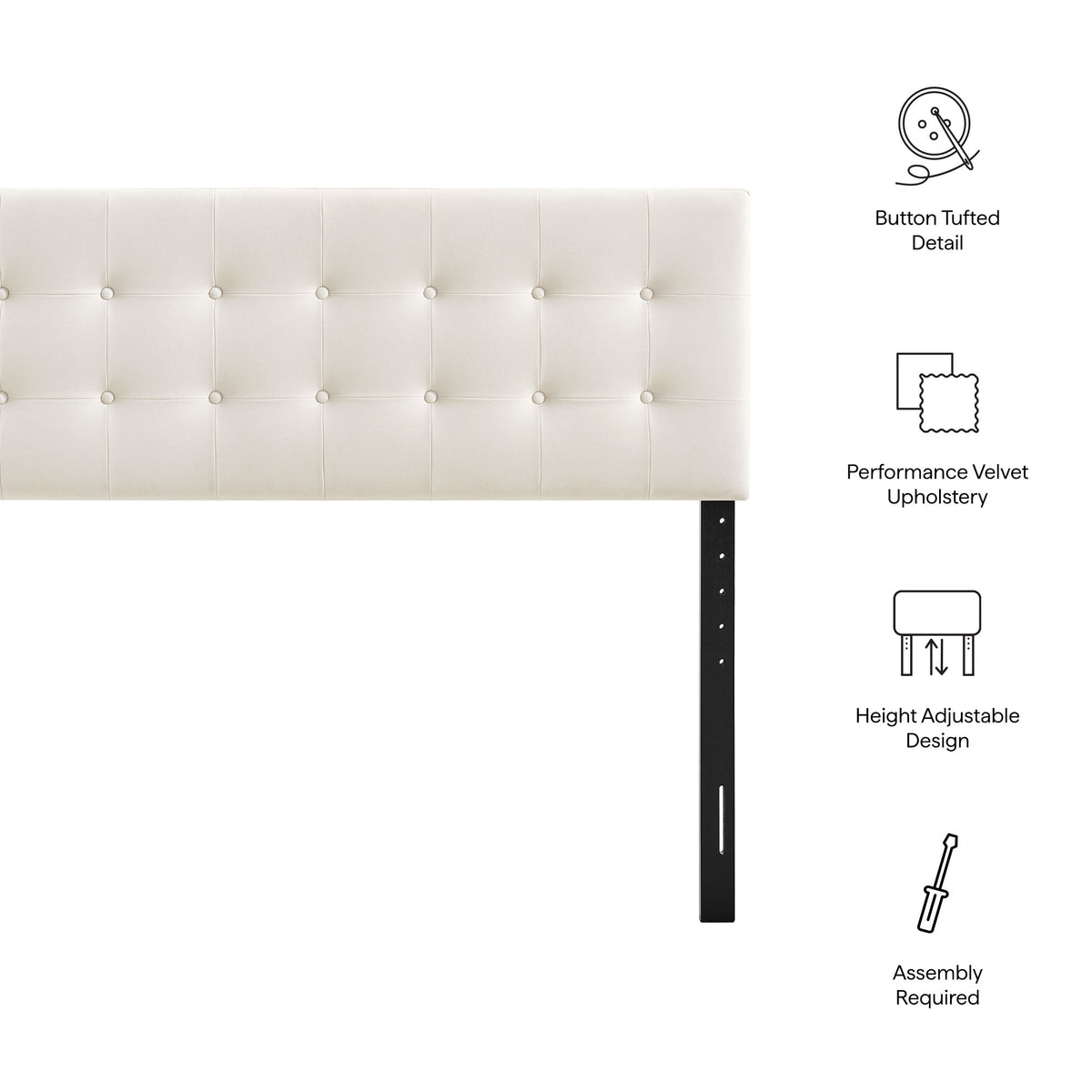 Emily Alabaster Stain-Resistant Performance Velvet Full Size Headboard - Ornate Home