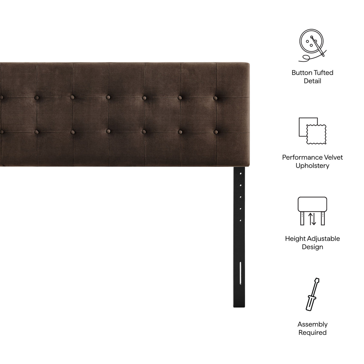 Emily Chocolate Brown Stain-Resistant Performance Velvet Queen Size Headboard - Ornate Home
