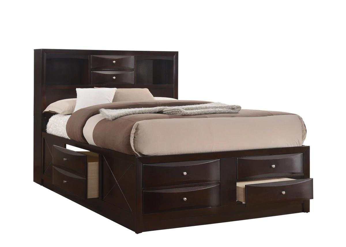 Emily Dark Cherry Queen Storage Platform Bed - Ornate Home