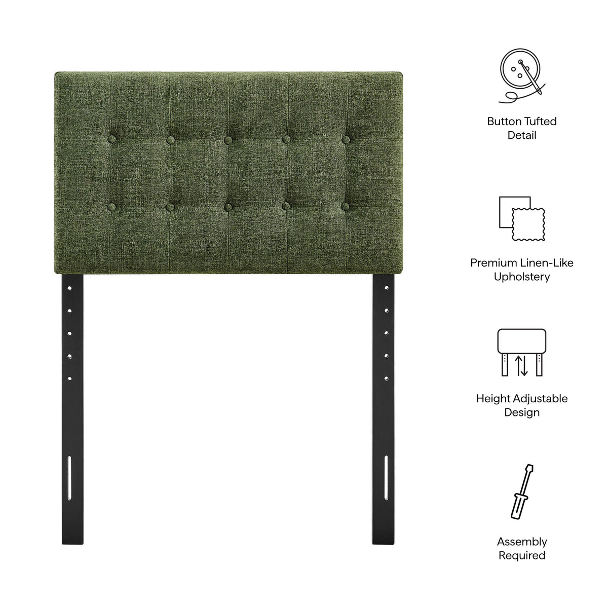 Emily Foliage Fabric Upholstered Twin Size Headboard - Ornate Home