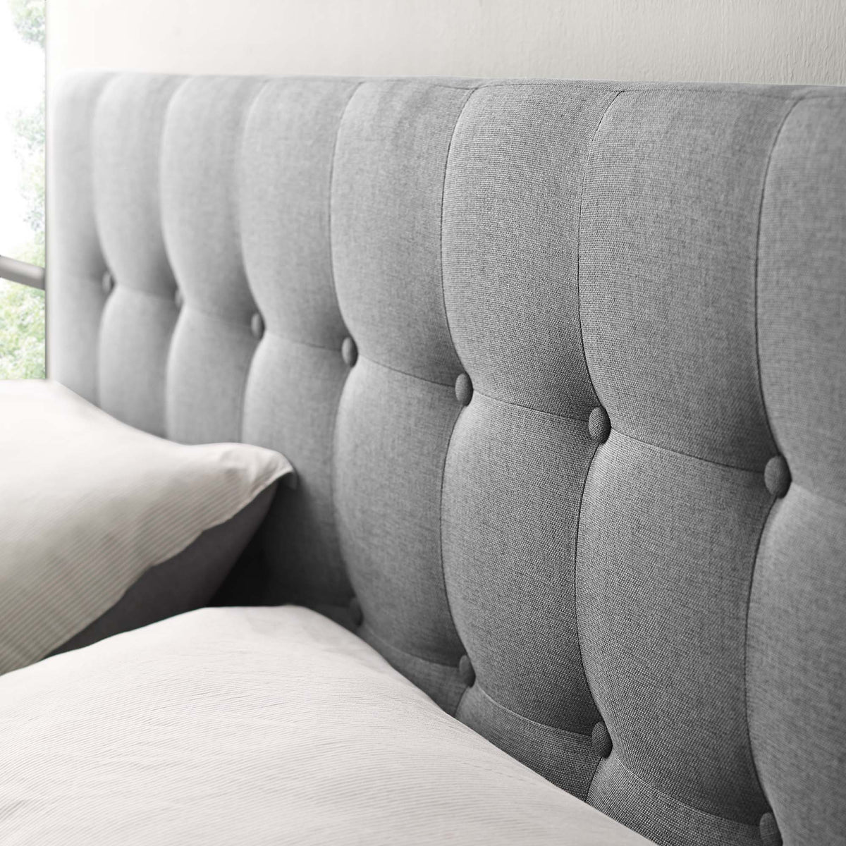 Emily Gray Upholstered Fabric King Headboard - Ornate Home