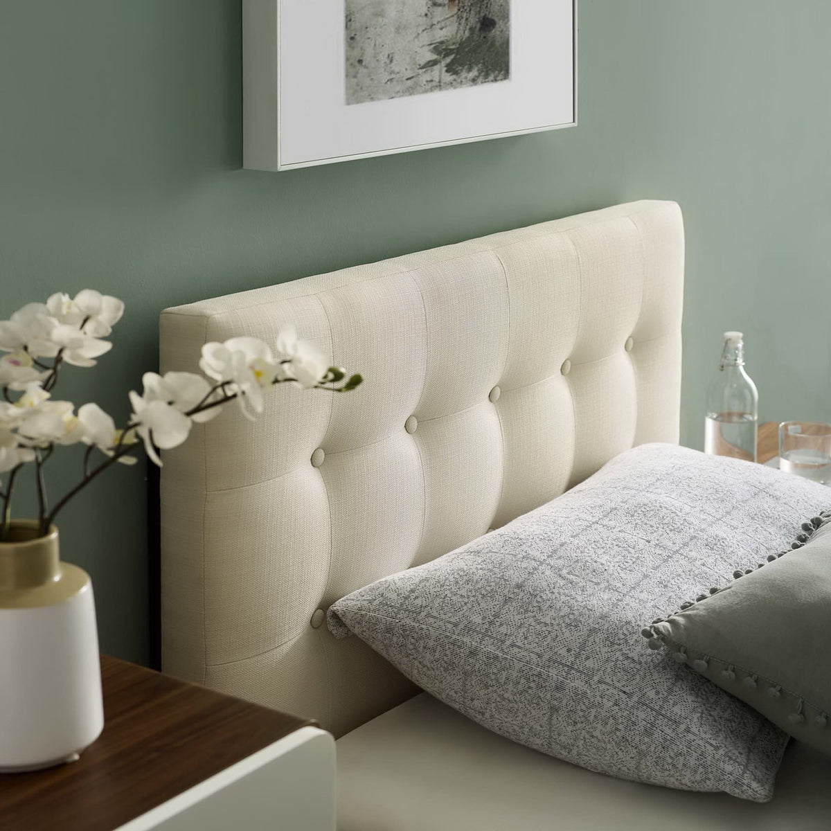 Emily Ivory Upholstered Fabric Twin Headboard - Ornate Home