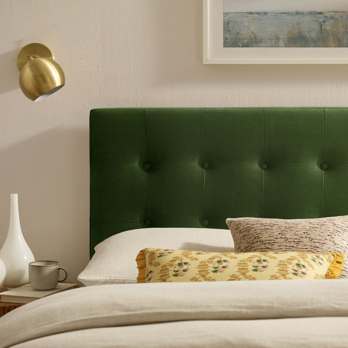 Emily Moss Green Stain-Resistant Performance Velvet Full Size Headboard - Ornate Home