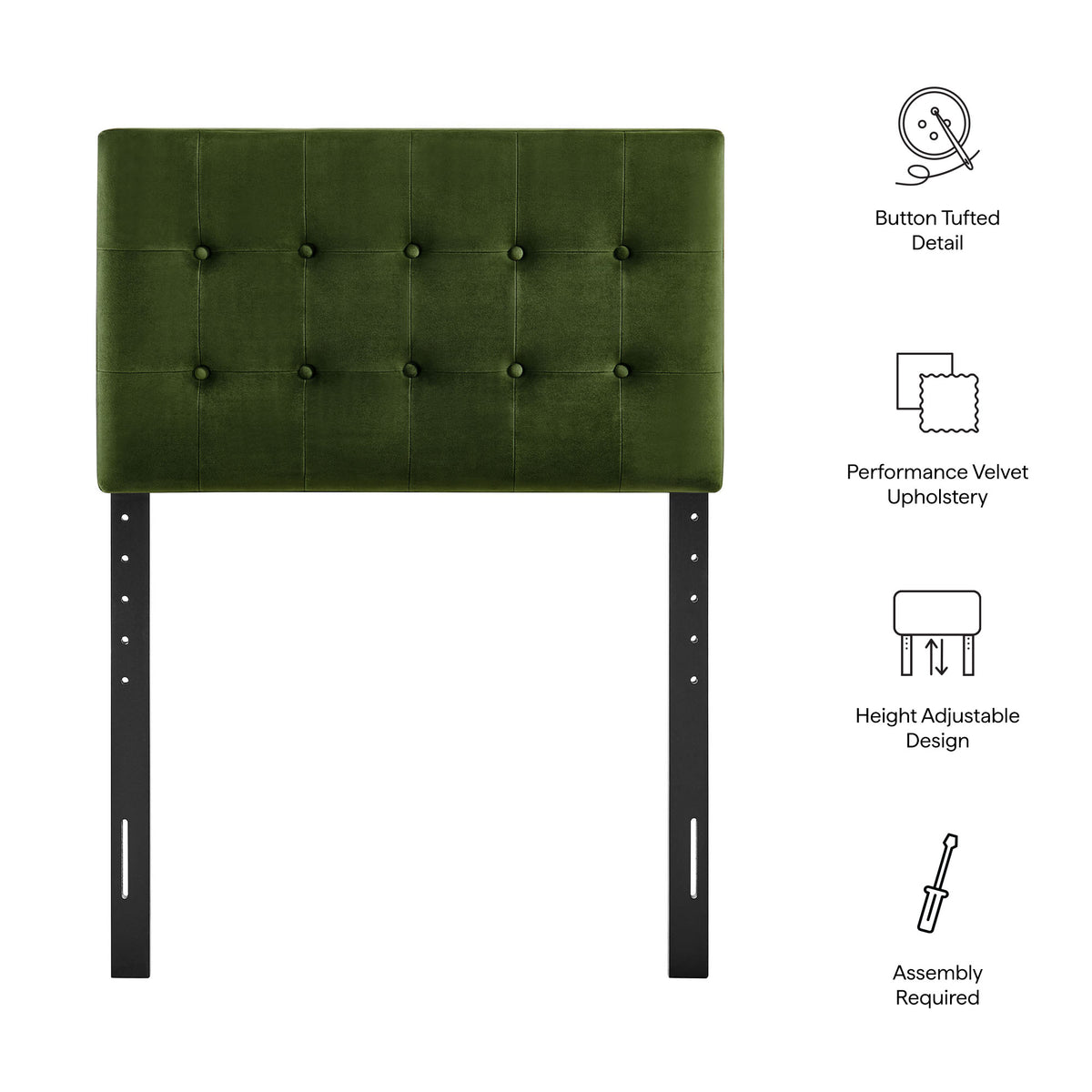 Emily Moss Green Stain-Resistant Performance Velvet Twin Size Headboard - Ornate Home