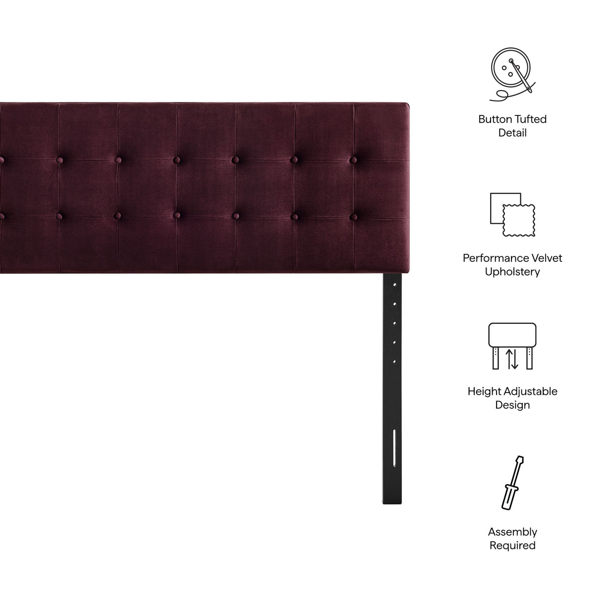 Emily Mulberry Stain-Resistant Performance Velvet Full Size Headboard - Ornate Home