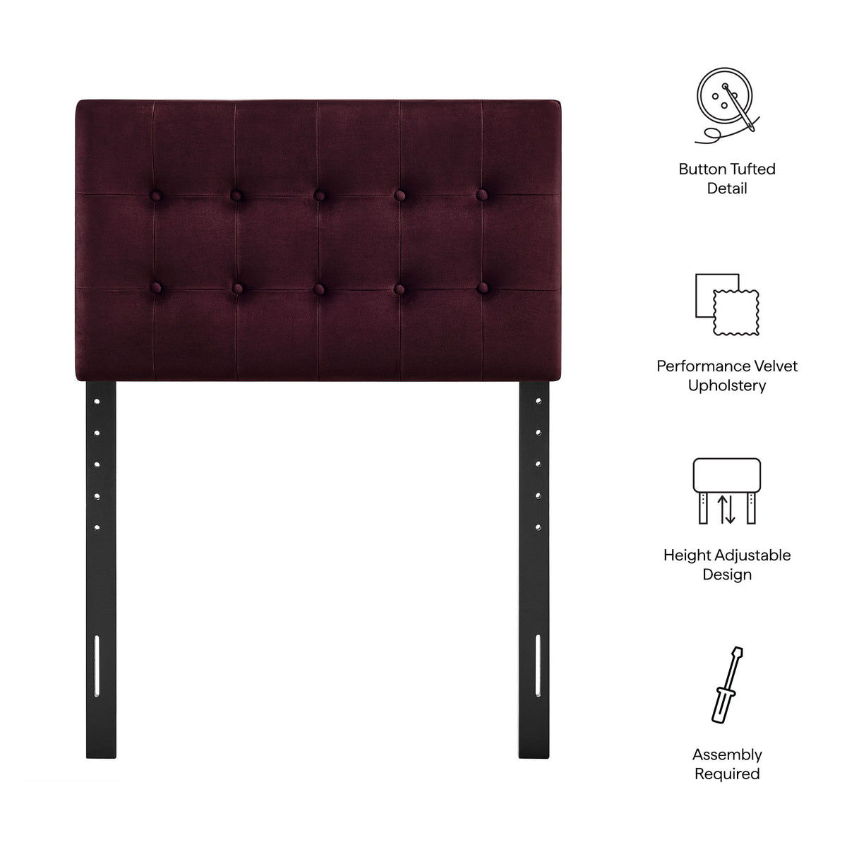 Emily Mulberry Stain-Resistant Performance Velvet Twin Size Headboard - Ornate Home