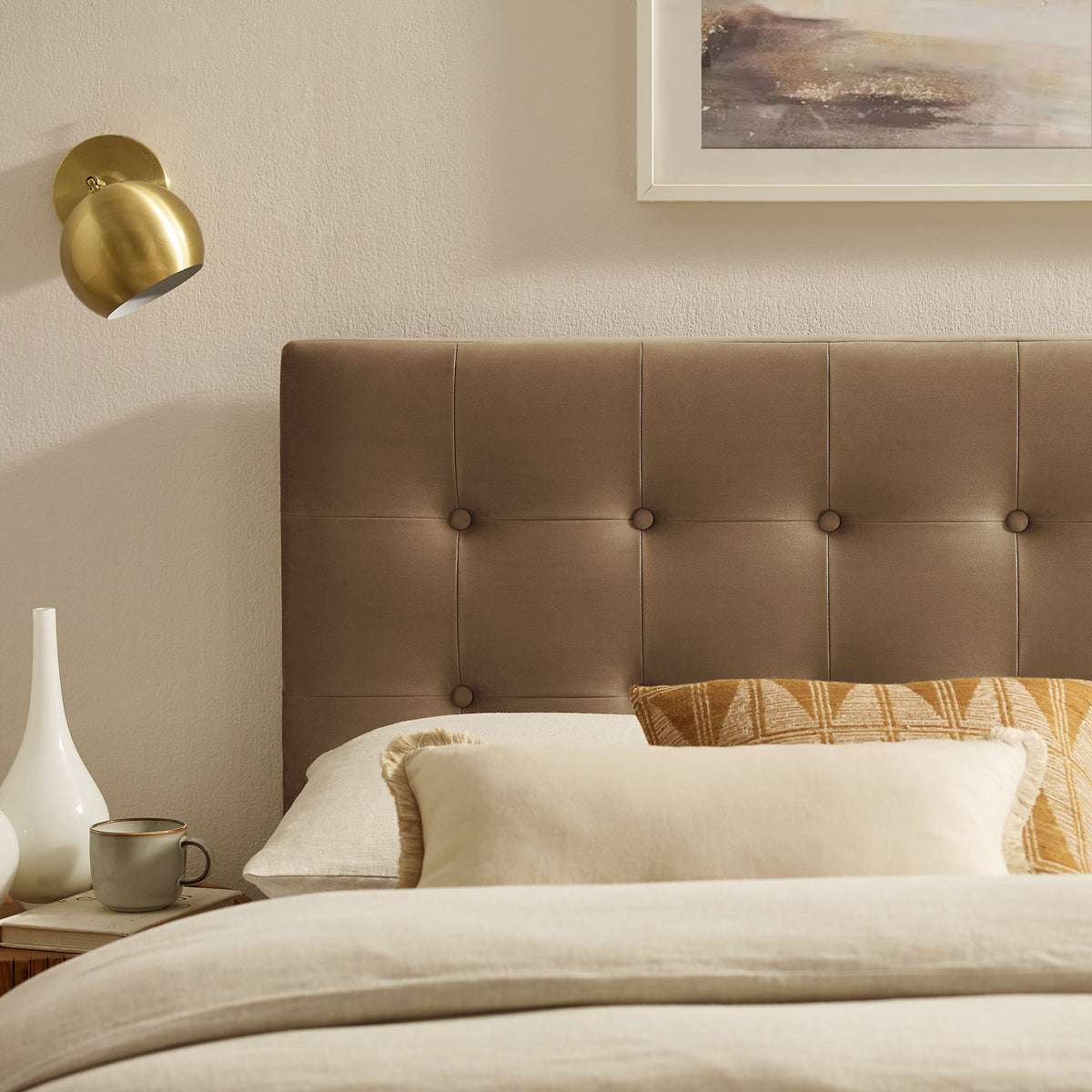 Emily Taupe Stain-Resistant Performance Velvet King Size Headboard - Ornate Home