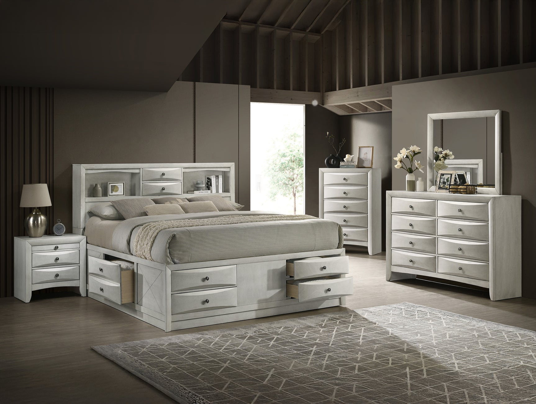 Emily White Storage Platform Bedroom Set - Ornate Home