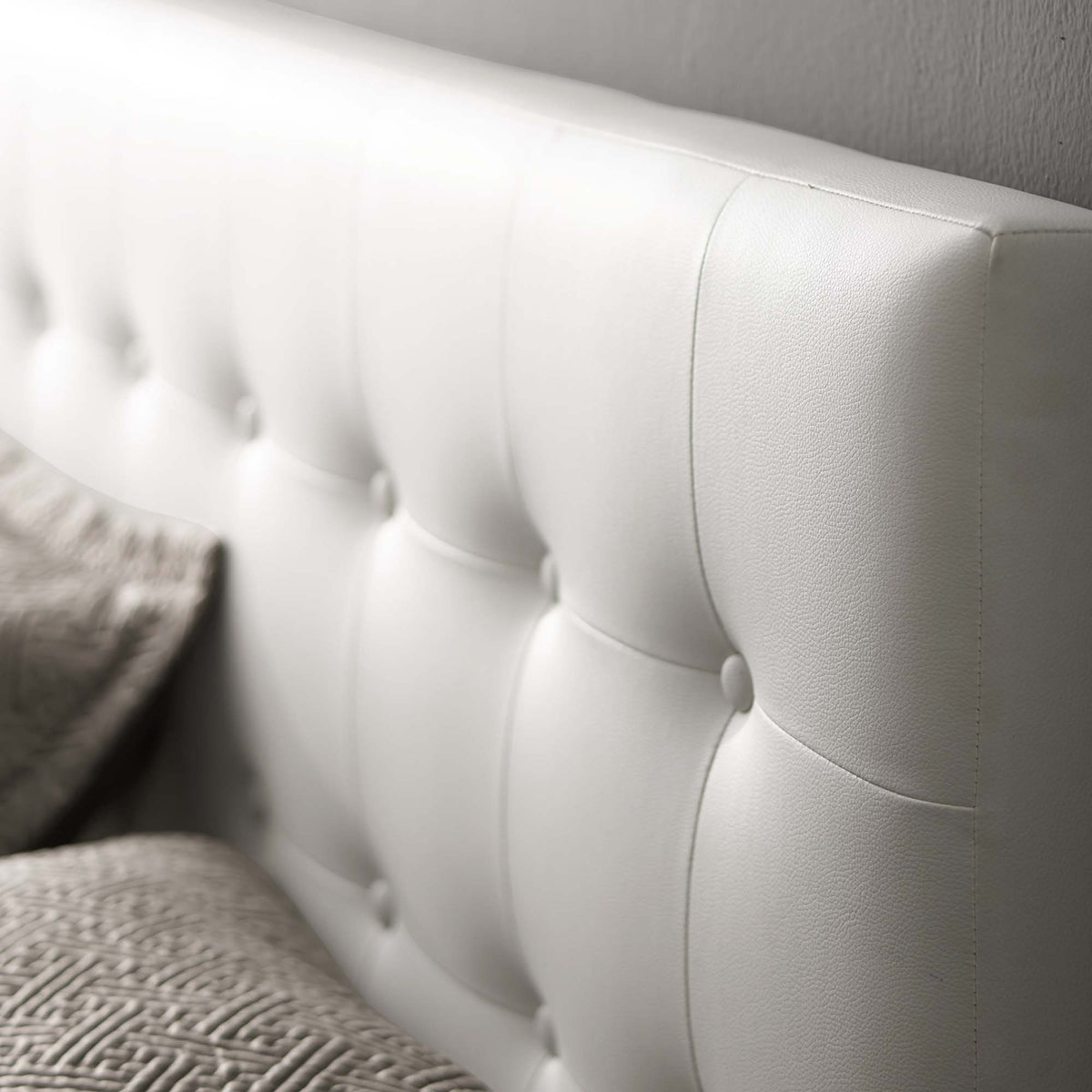 Emily White Upholstered Vinyl Full Headboard - Ornate Home