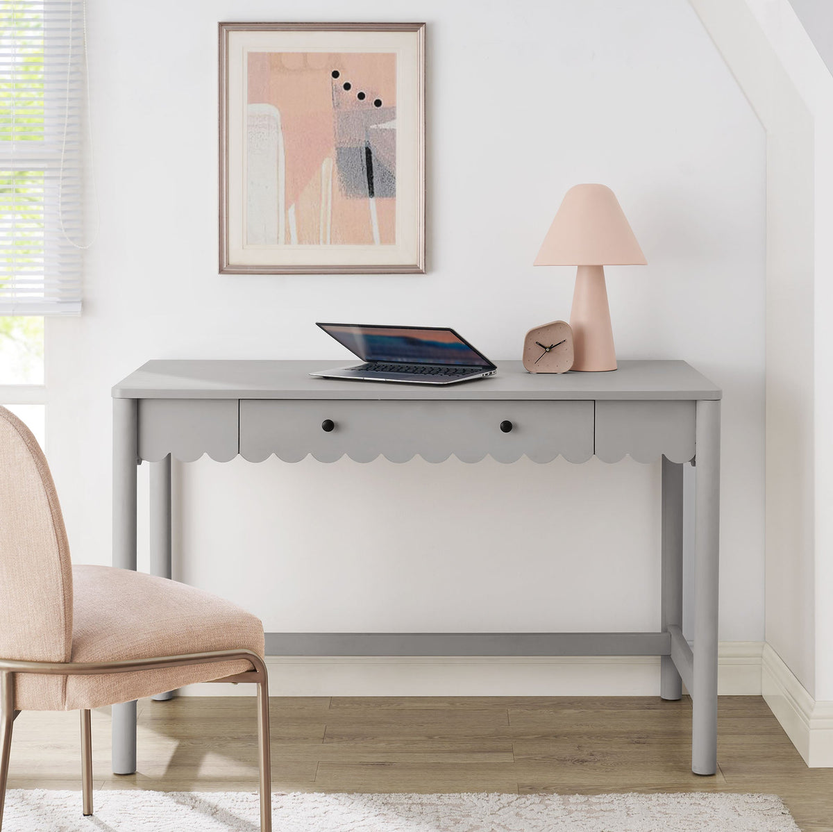 Emmeline Light Gray 1-Drawer Scallop Writing Desk - Ornate Home