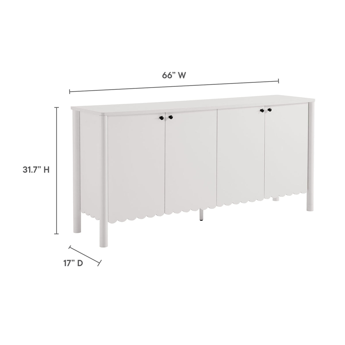 Emmeline White 66" 4-Door Scalloped Sideboard Cabinet - Ornate Home