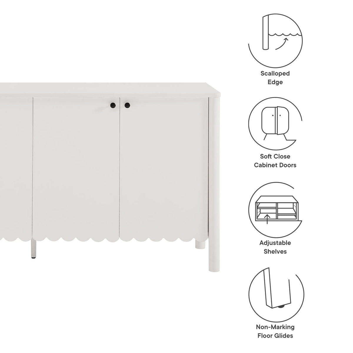 Emmeline White 66" 4-Door Scalloped Sideboard Cabinet - Ornate Home