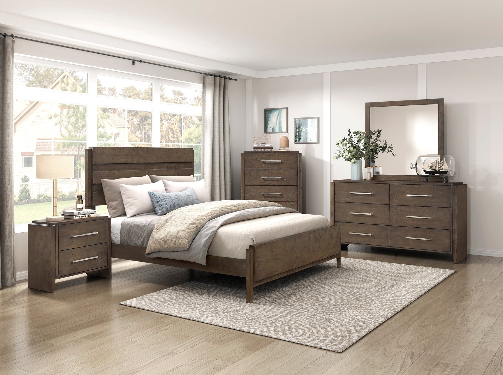 Emmett Dark Walnut 4-Piece Queen Bedroom Set - Ornate Home