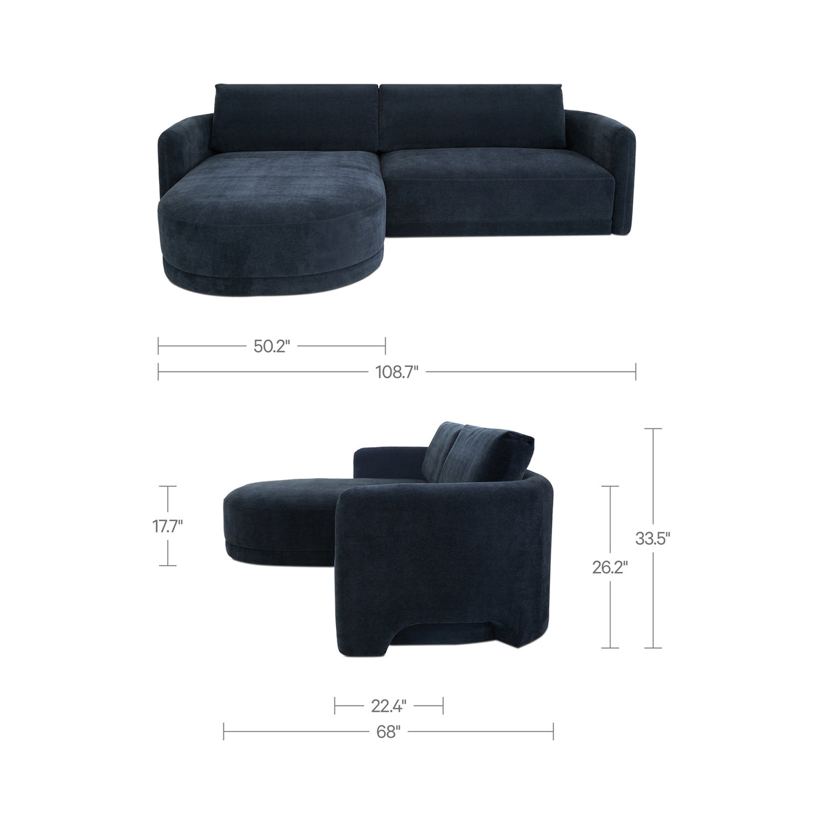 Emmy Dark Blue Left Sectional - Ornate Home