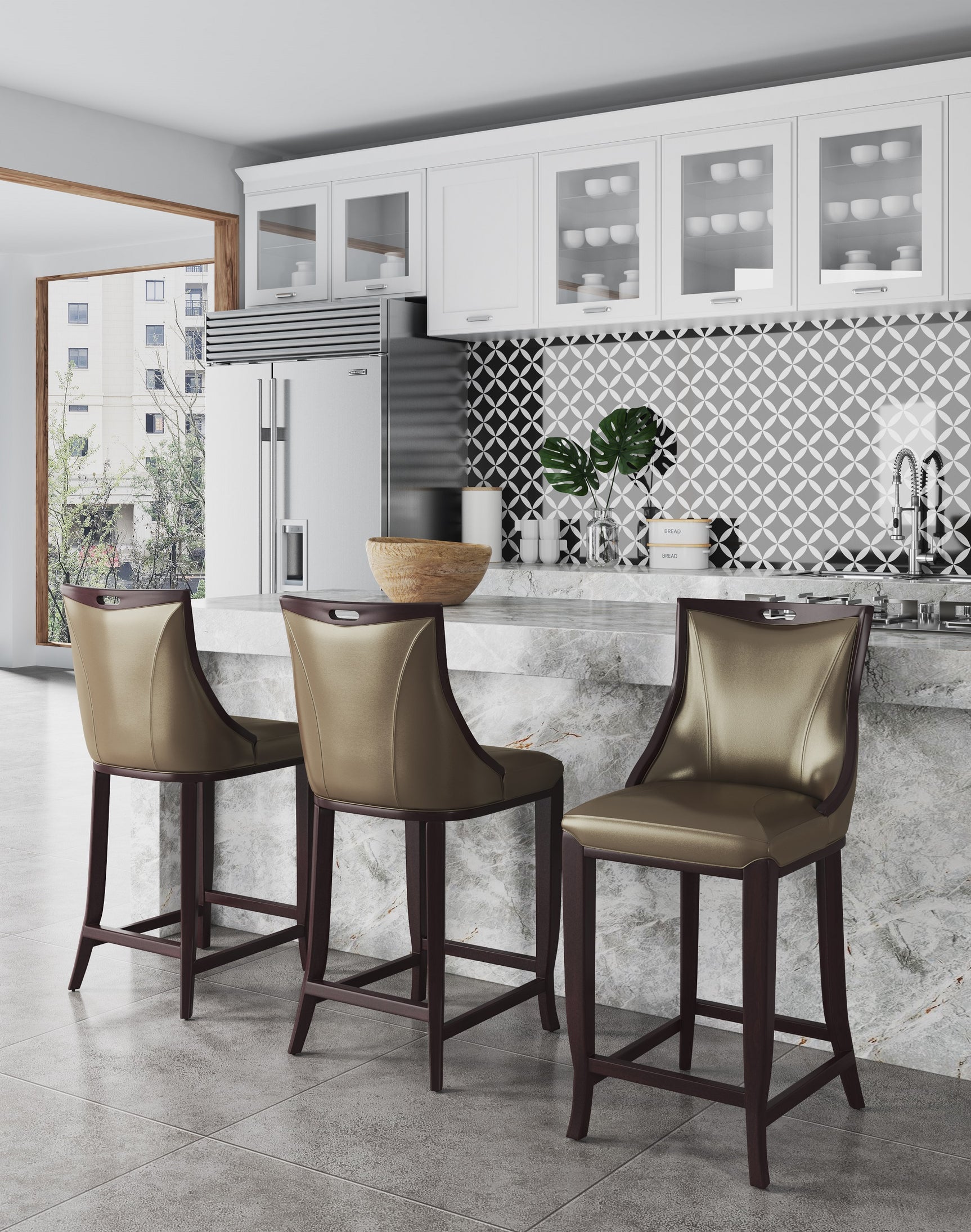 Emperor Bar Stool in Bronze and Walnut - Ornate Home