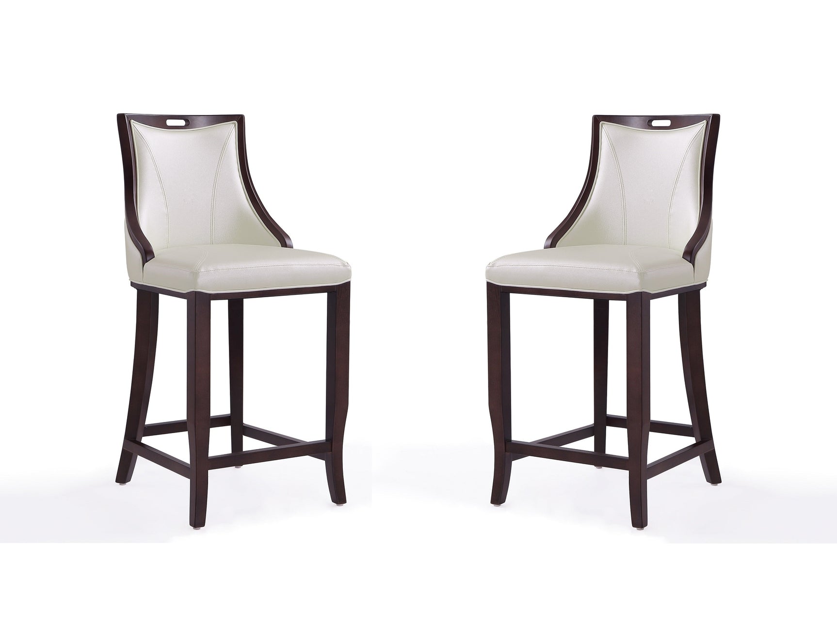 Emperor Bar Stool in Pearl White and Walnut (Set of 2) - Ornate Home