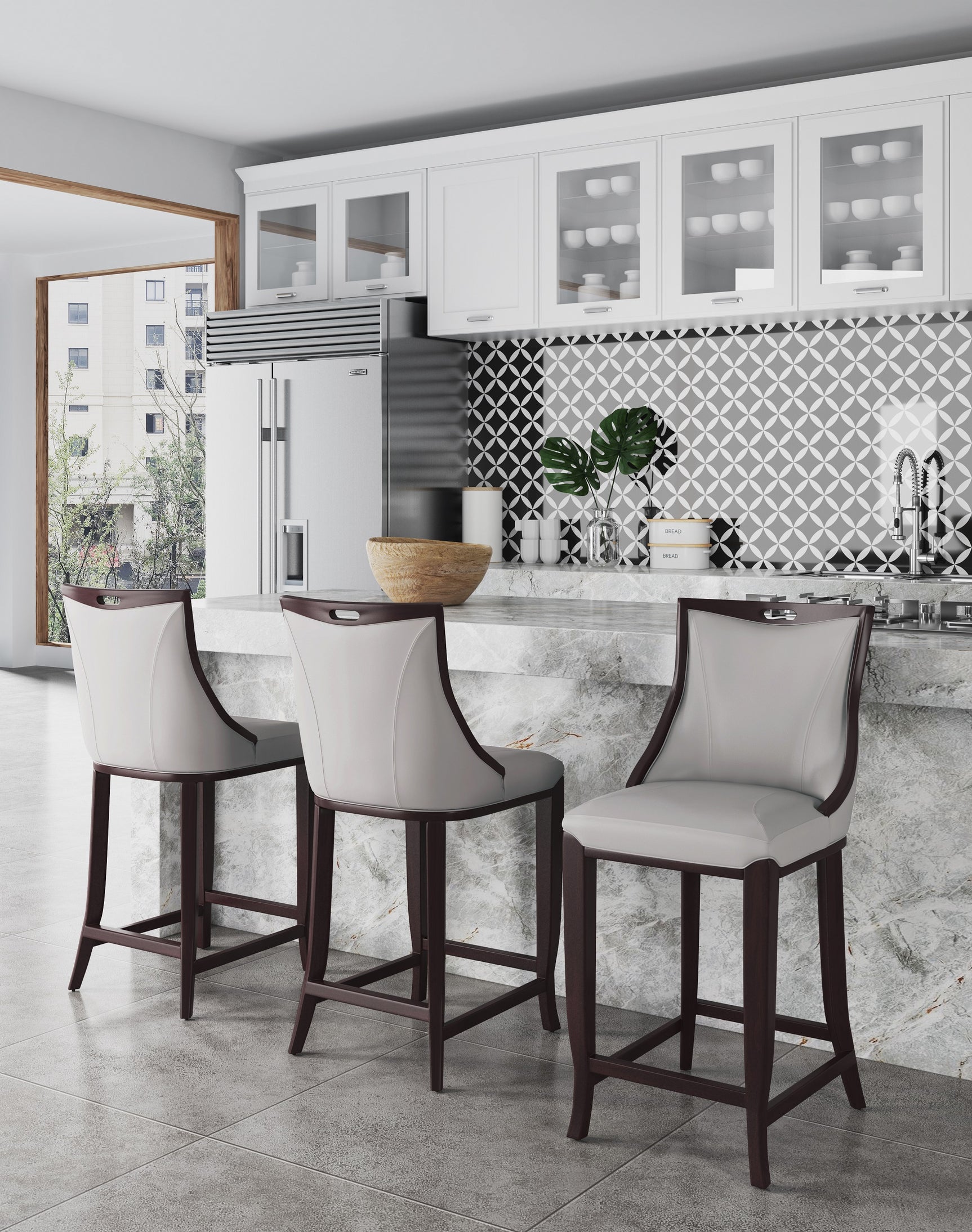 Emperor Faux Leather Barstool in Light Grey - Ornate Home