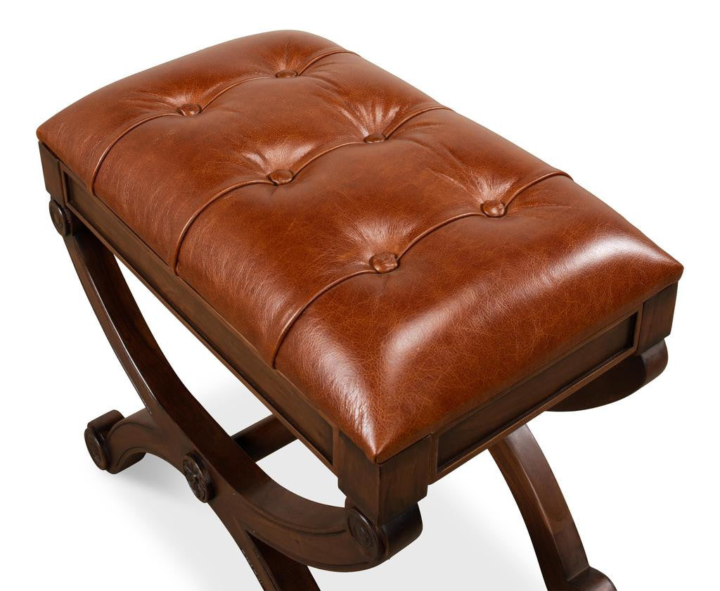 Empire Brown Stool With Leather - Ornate Home