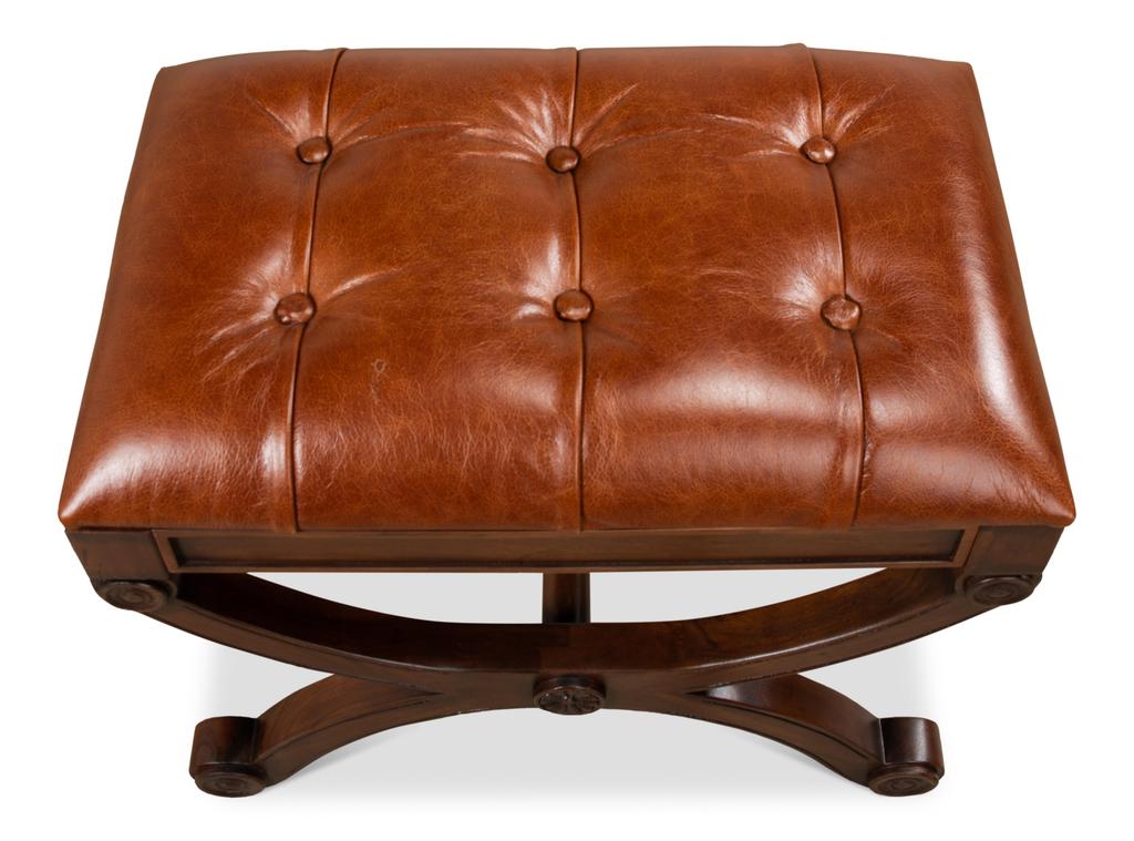 Empire Brown Stool With Leather - Ornate Home