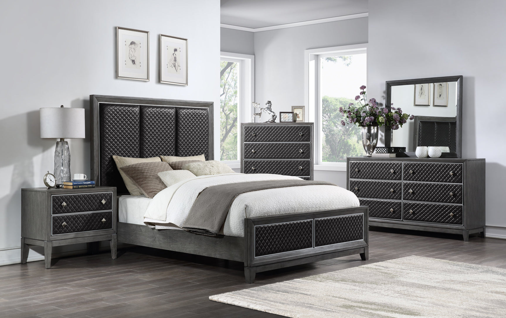 End Wire-Brushed Gray California King Bed - Ornate Home