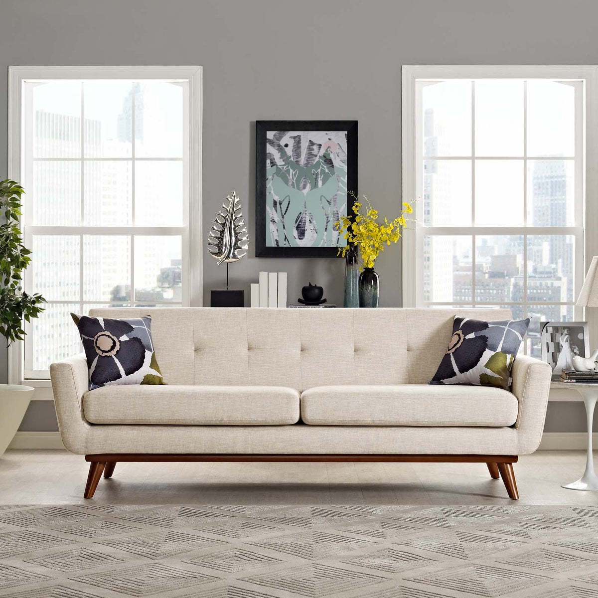 Engage Beige Upholstered Fabric Sofa - Ornate Home