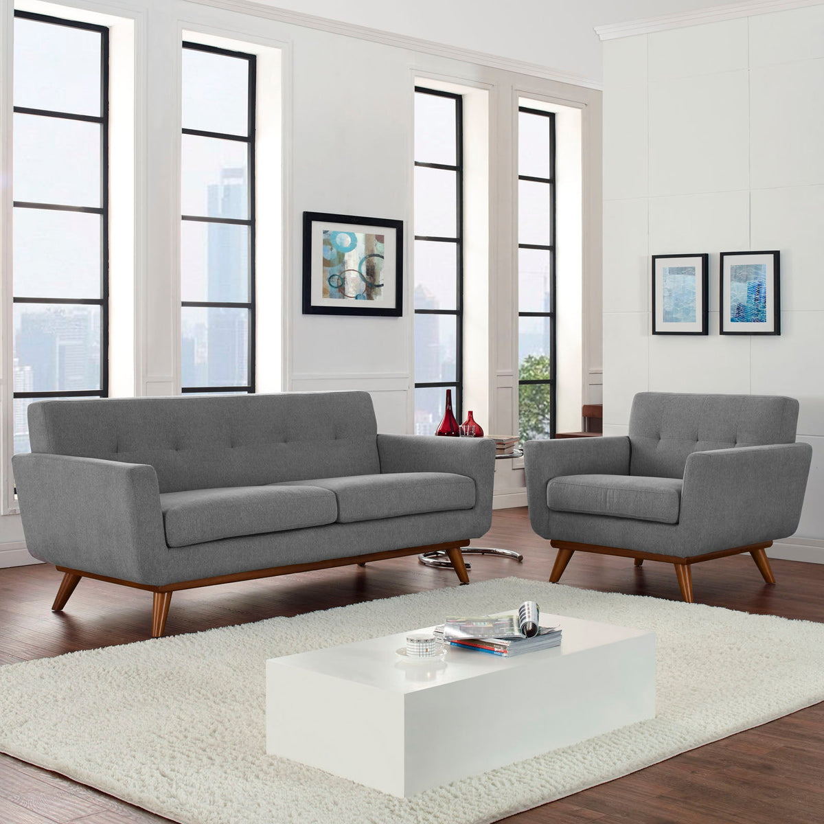 Engage Expectation Gray Armchair and Loveseat (Set of 2) - Ornate Home